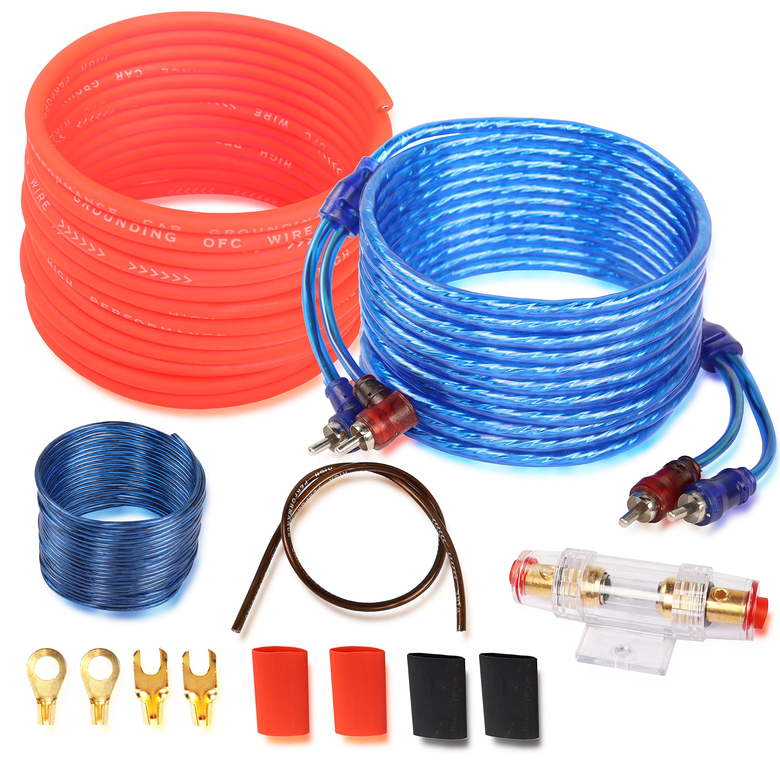 Xmsjsiy Car Audio Wiring Kit Amplifier Cable Kit 1500 Watts Car Stereo Subwoofer Installation With Fuse For Car Truck Motorcycle