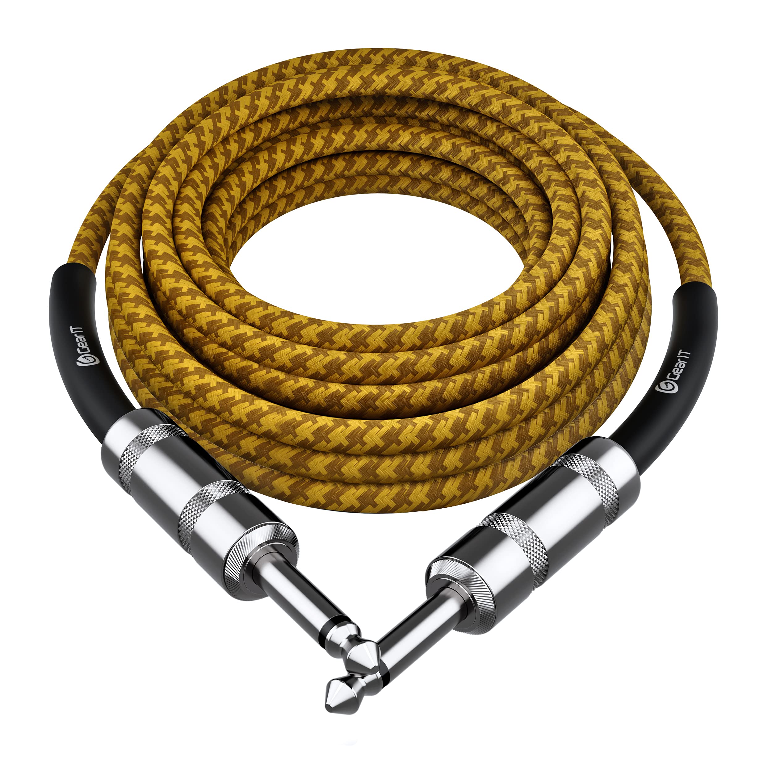 Gearit Audio Instrument Cable (20Ft) 1/4 Inch To 1/4 Inch Straight Male To Male For Amp Cord, Bass And Electric Guitar   Brown/Y