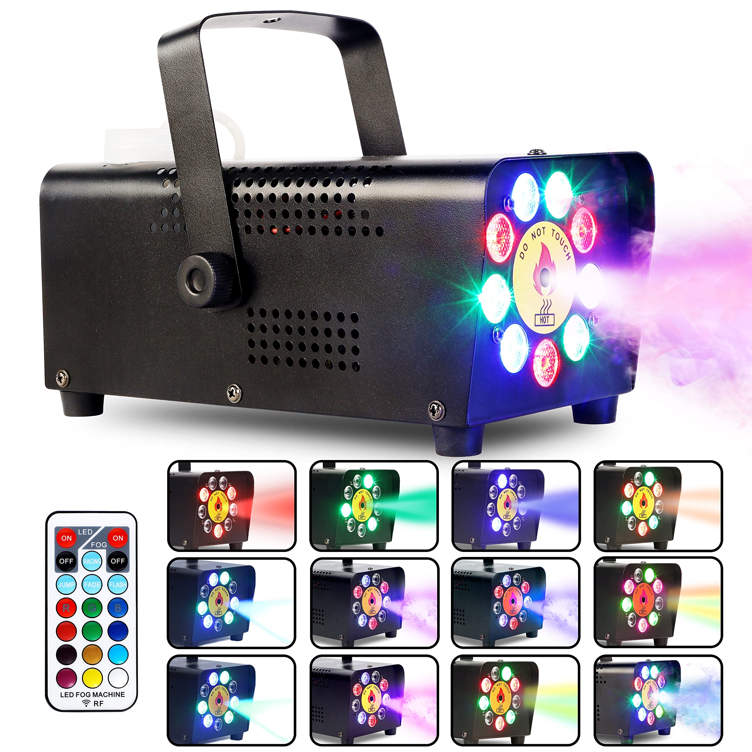 Atdawn Fog Machine With 9 Led Lights, Wireless Remote Control, Smoke Machine With 12 Colors For Stage Party Effect, Halloween We
