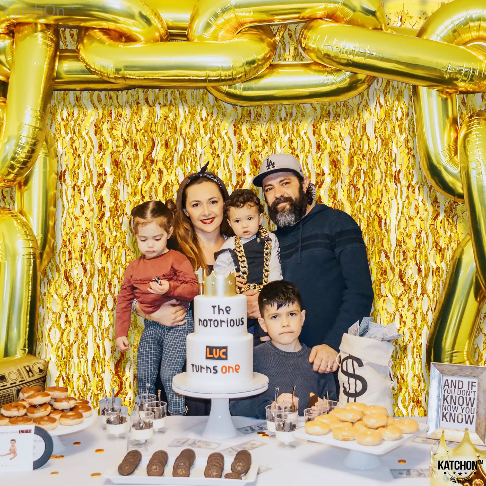 Katchon, Large Wave Gold Backdrop Curtain   3.2X6.5 Feet, Pack Of 2 | Gold Streamers For Happy New Year Backdrop | Gold Fringe B