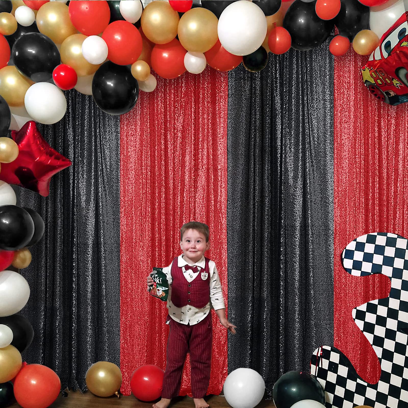 Sugargirl Red Sequin Backdrop Curtain 4 Panels 2Ftx8Ft Glitter Red Background Drapes Sparkle Photography Backdrop For Party Wedd