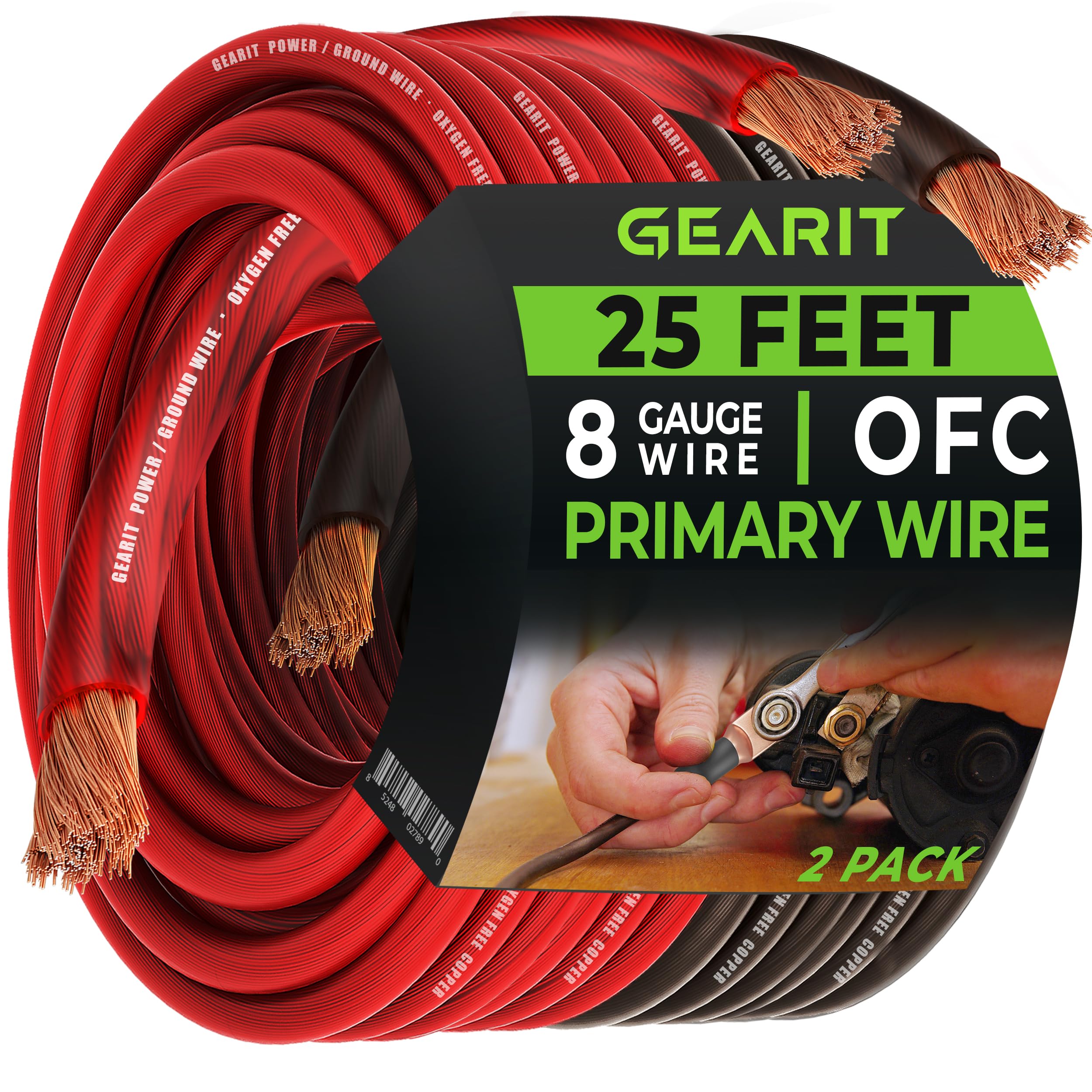 Gearit 8 Gauge Wire Oxygen Free Copper Ofc (25Ft Each  Black/Red Translucent) 8 Awg   Primary Automotive Wire Power/Ground, Batt