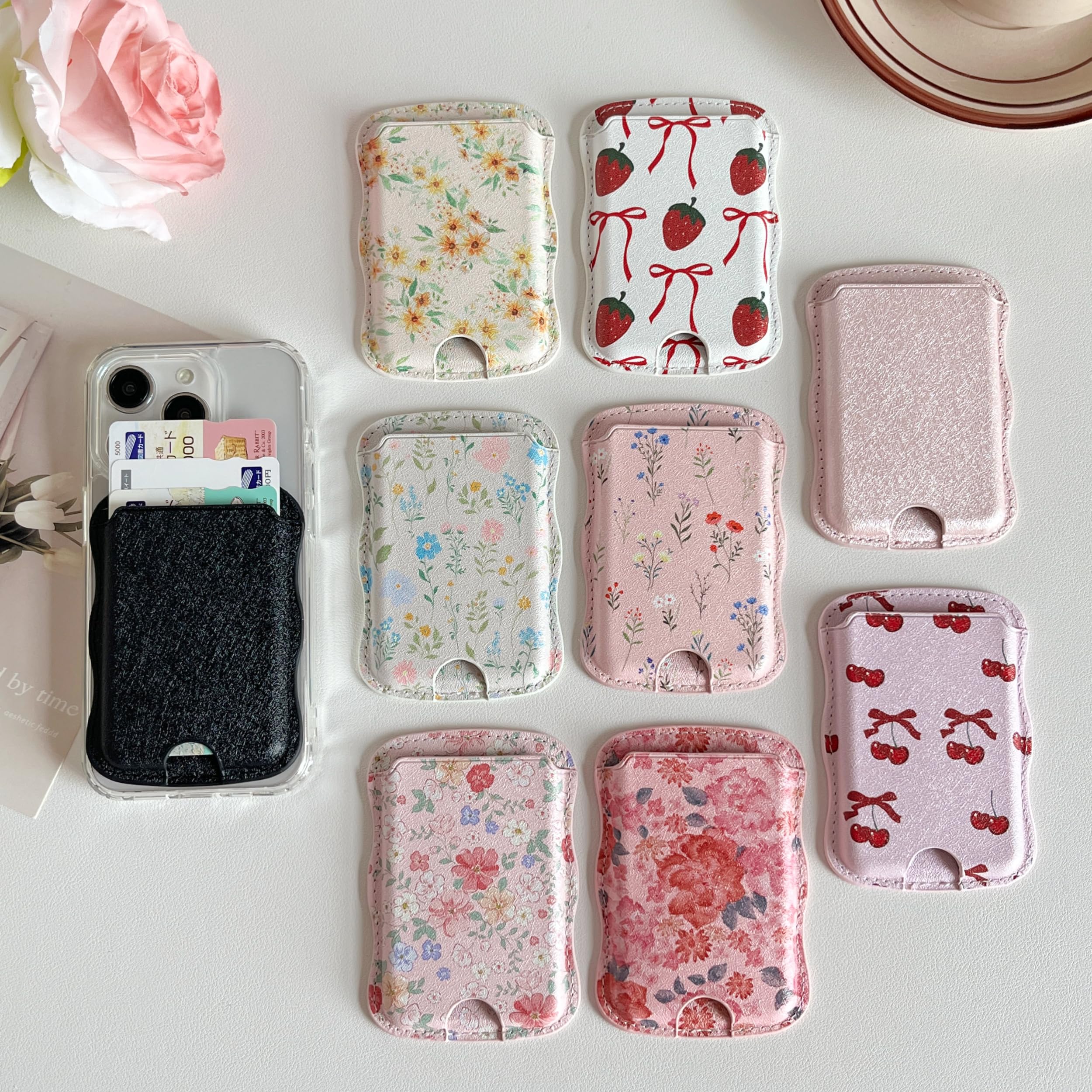 Zcdaye Magnetic Wallet Card Holder,Wavy Frame Design For Iphone 16/15/14/13/12 Series,Holds Up 3 Cards,Phone Wallet For Women Gi