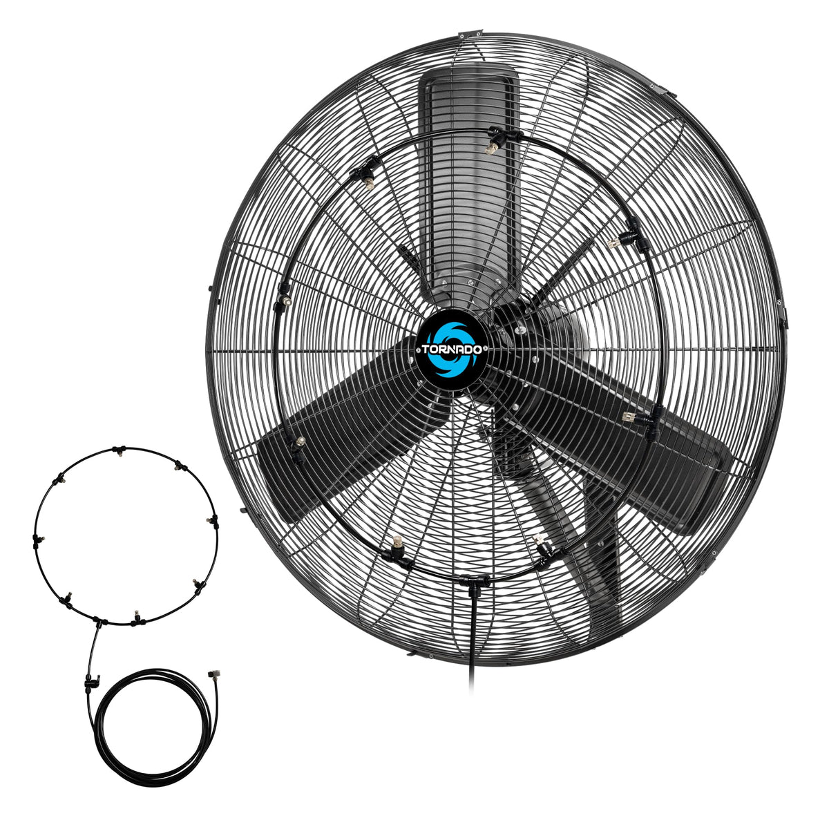 Tornado 30 Inch High Velocity Outdoor Oscillating Wall Mount Fan With Pre-Installed Misting Kit - Ipx4 Rated, Teao Motor, 2-Spee