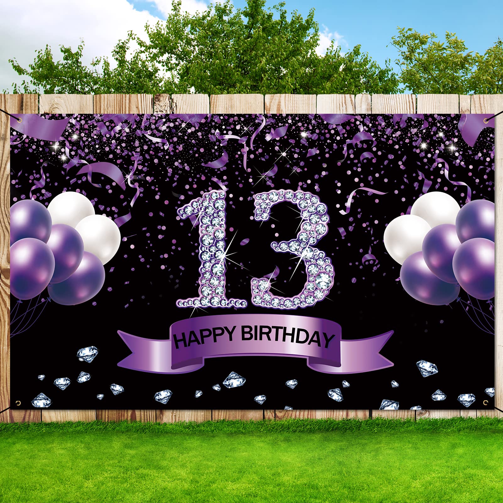 Trgowaul Happy 13Th Birthday Party Decorations For Girls Purple Happy 13Th Anniversary Birthday Sign Banner For Her 13Th Party D