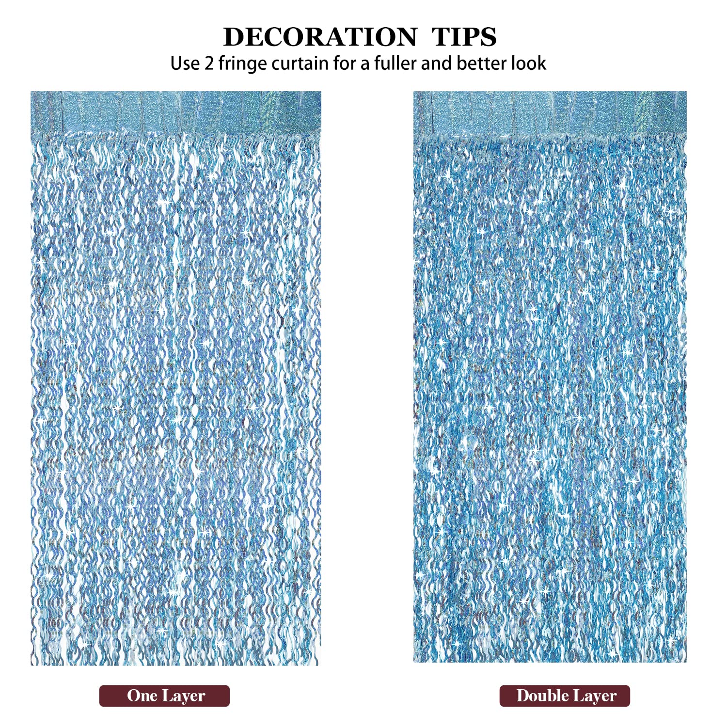 4 Pack Light Blue Party Foil Curtain   Cylmfc 3.3 Ft X 6.6 Ft Wavy Photo Booth Backdrop Metallic Tinsel Foil Fringe Curtains Env