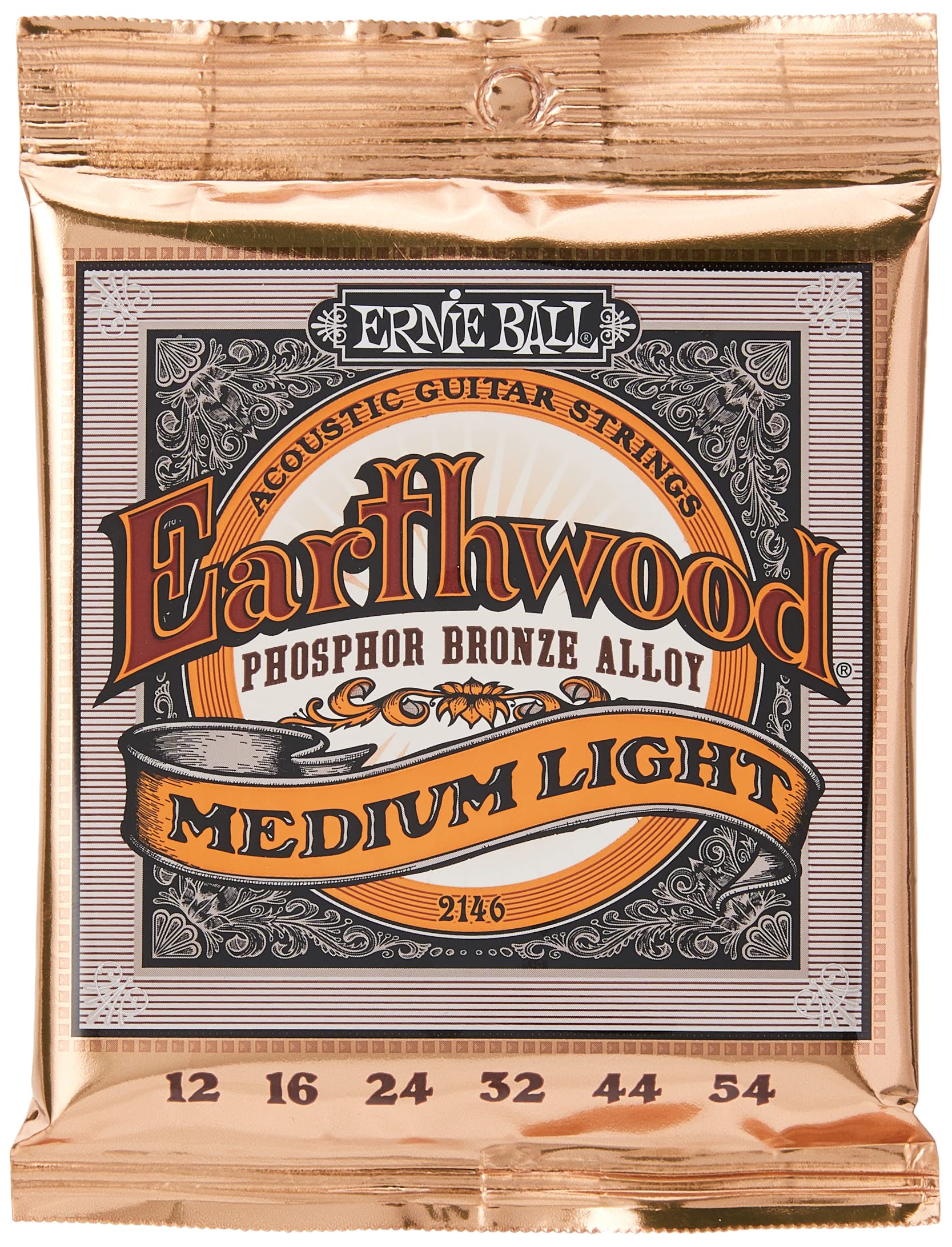 Ernie Ball Earthwood Medium Light Phosphor Bronze Acoustic Guitar Strings, 12 54 Gauge (P02146)
