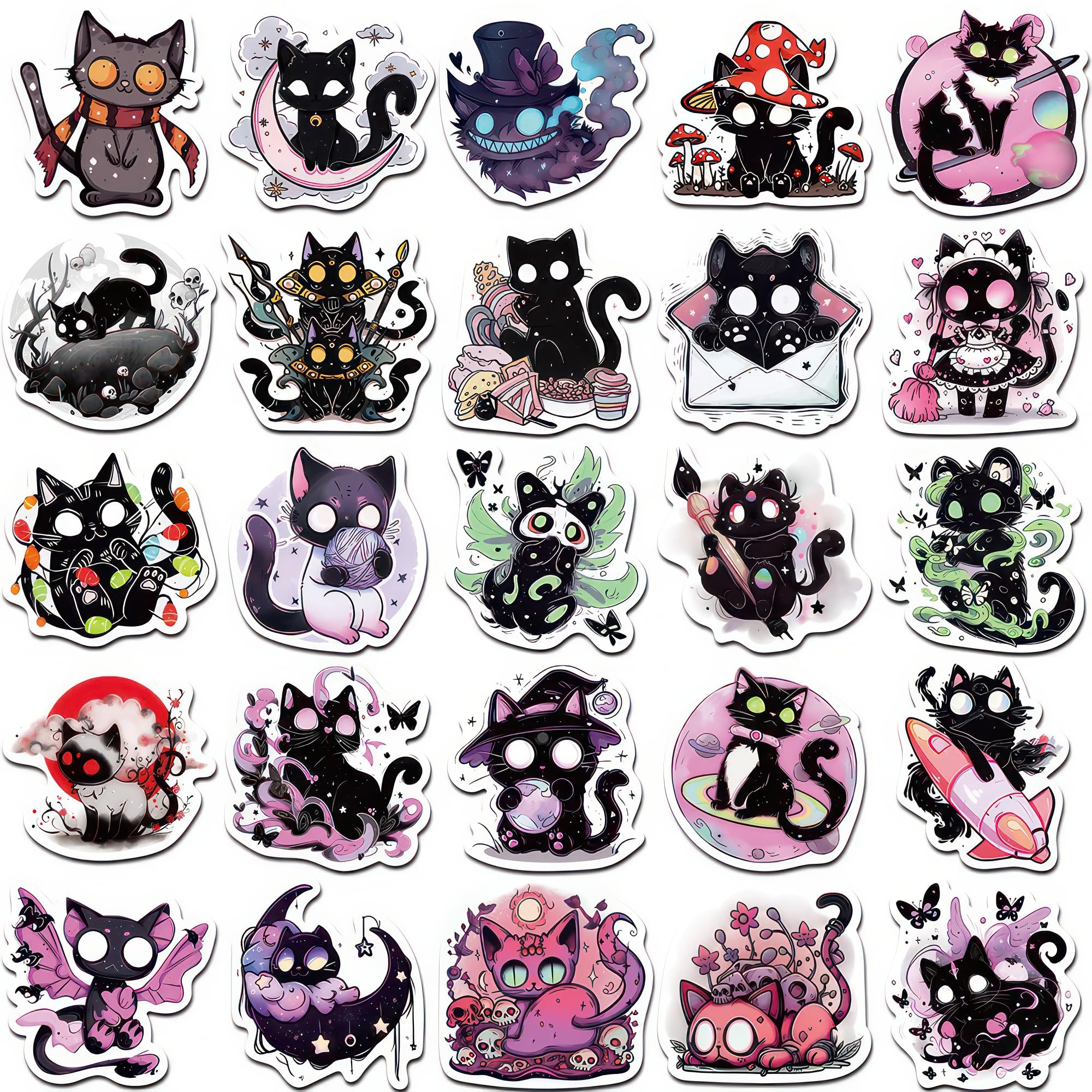 Black Cat Stickers Anime Decal 50 Pcs Cat Goth Stickers Cute Stickers Aesthetic Pastel Goth Stickers For Girls Kids Girly Adults