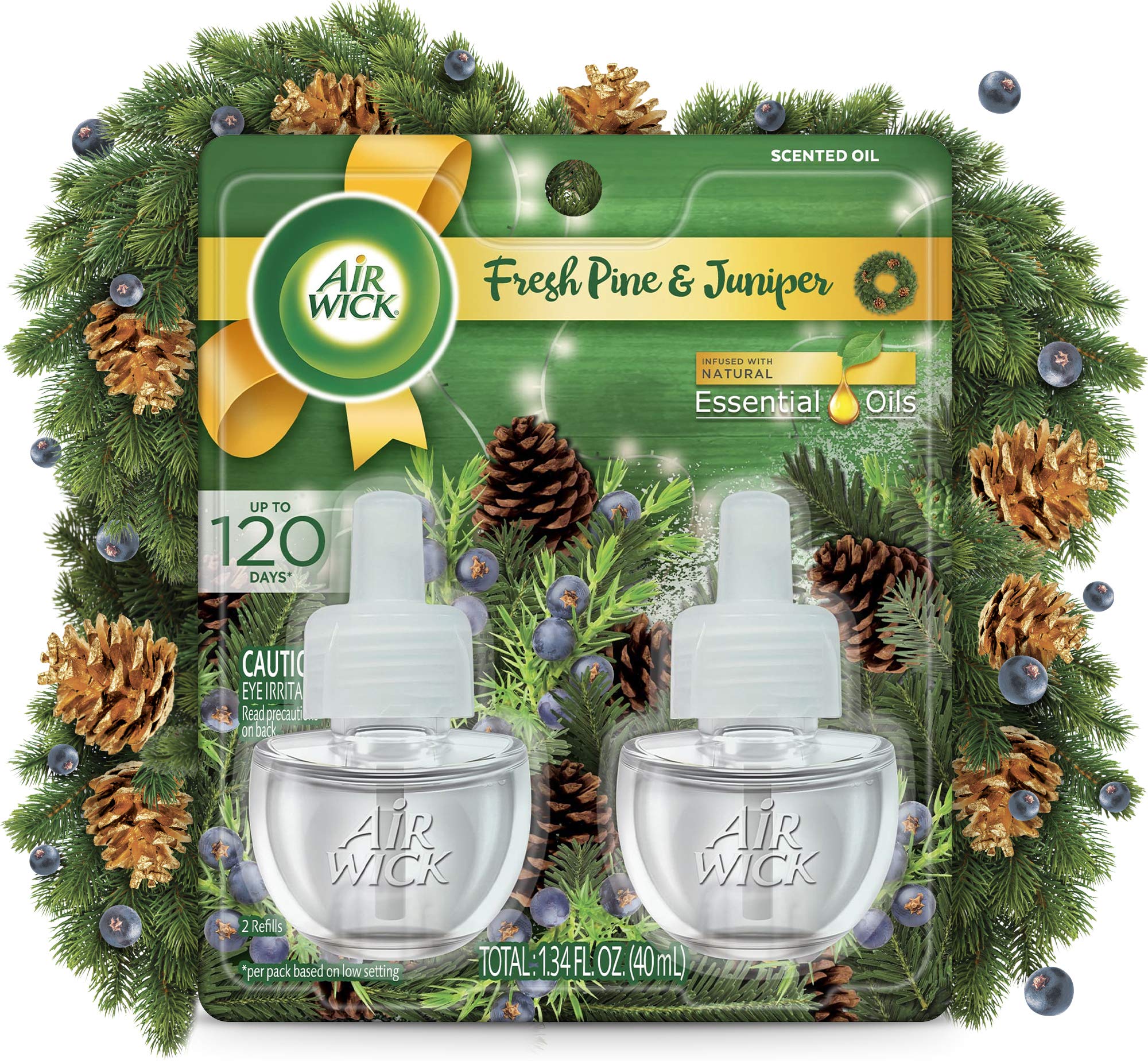 Air Wick Plug In Scented Oil 2 Refills, Fresh Pine And Juniper, Fall Scent, Fall Spray, (2X0.67Oz), Essential Oils, Air Freshene