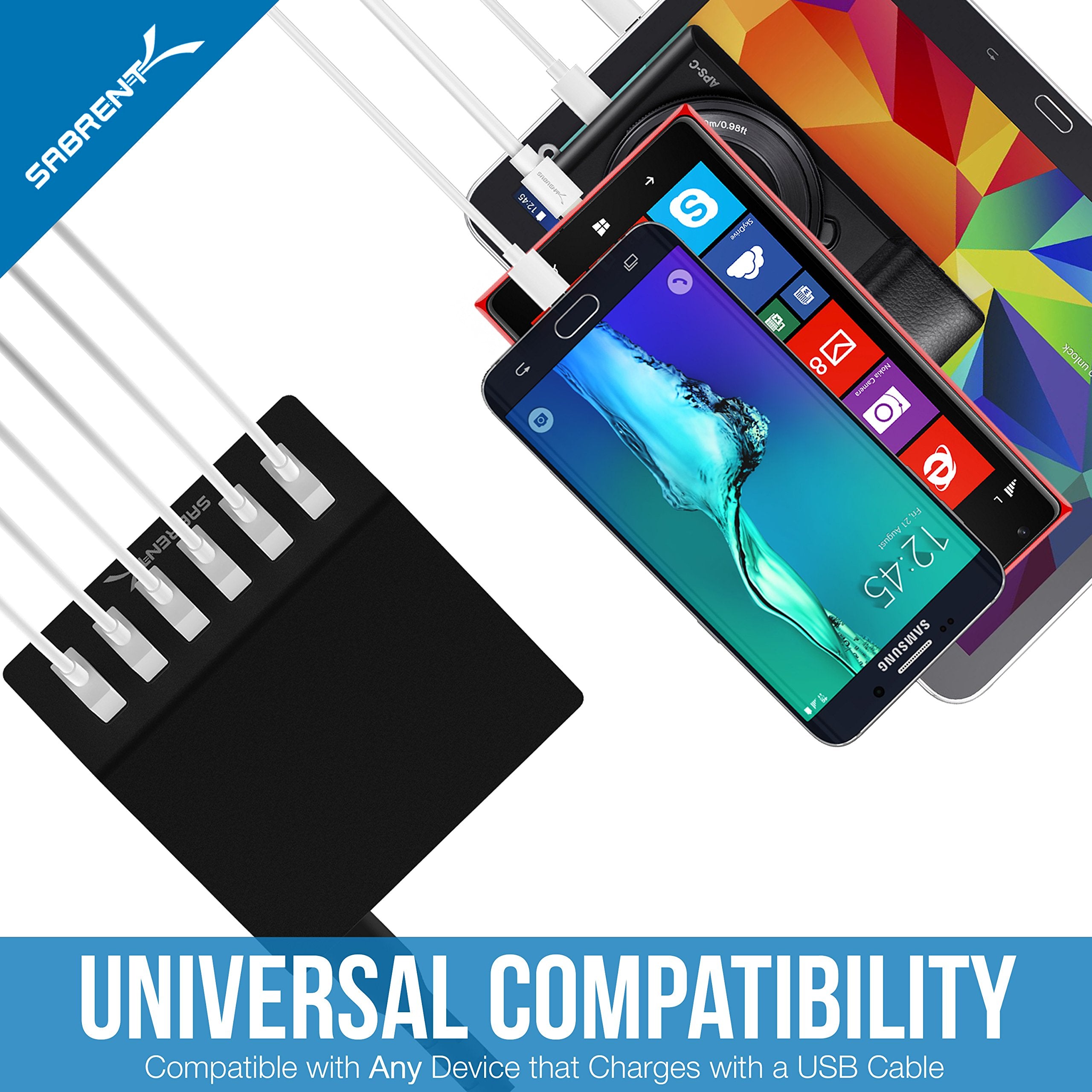 Sabrent Premium 60 Watt (12 Amp) 6 Port Aluminum Family Sized Desktop Usb Rapid Charger.[Ul Certified ] Smart Usb Charger With A