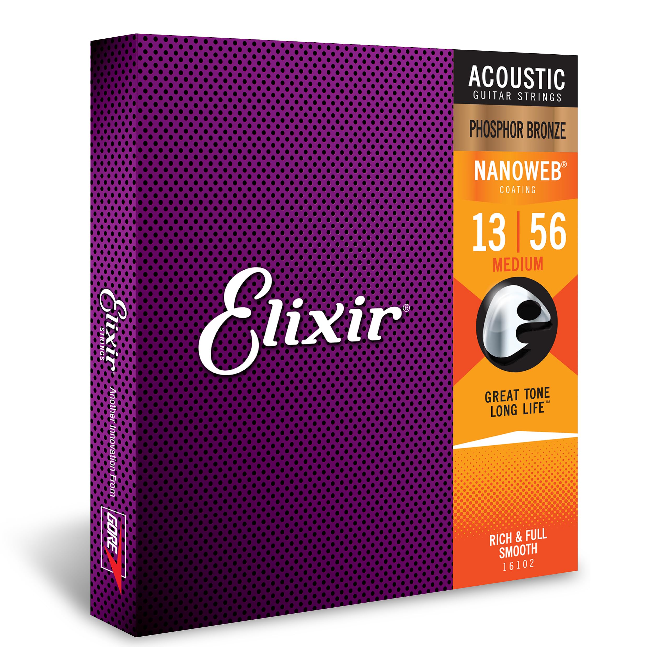 Elixir Strings Phosphor Bronze Acoustic Guitar Strings W Nanoweb Coating, Medium (.013 .056)
