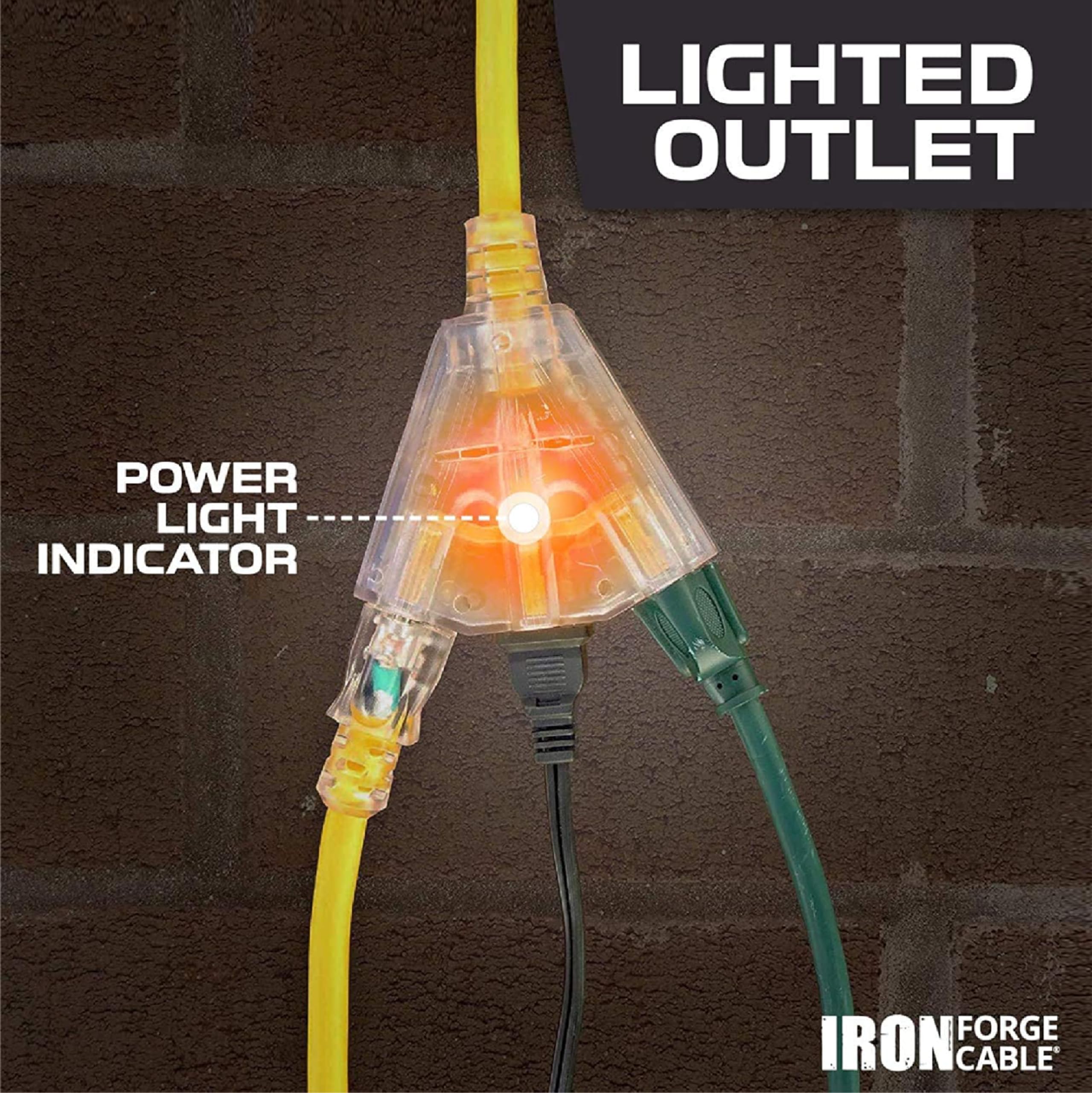 Iron Forge Cable 15 Amp Heavy Duty Extension Cord 25 Ft 3 Outlet, Sjtw 14 Gauge Extension Cord With Multiple Outlets 3 Prong, We