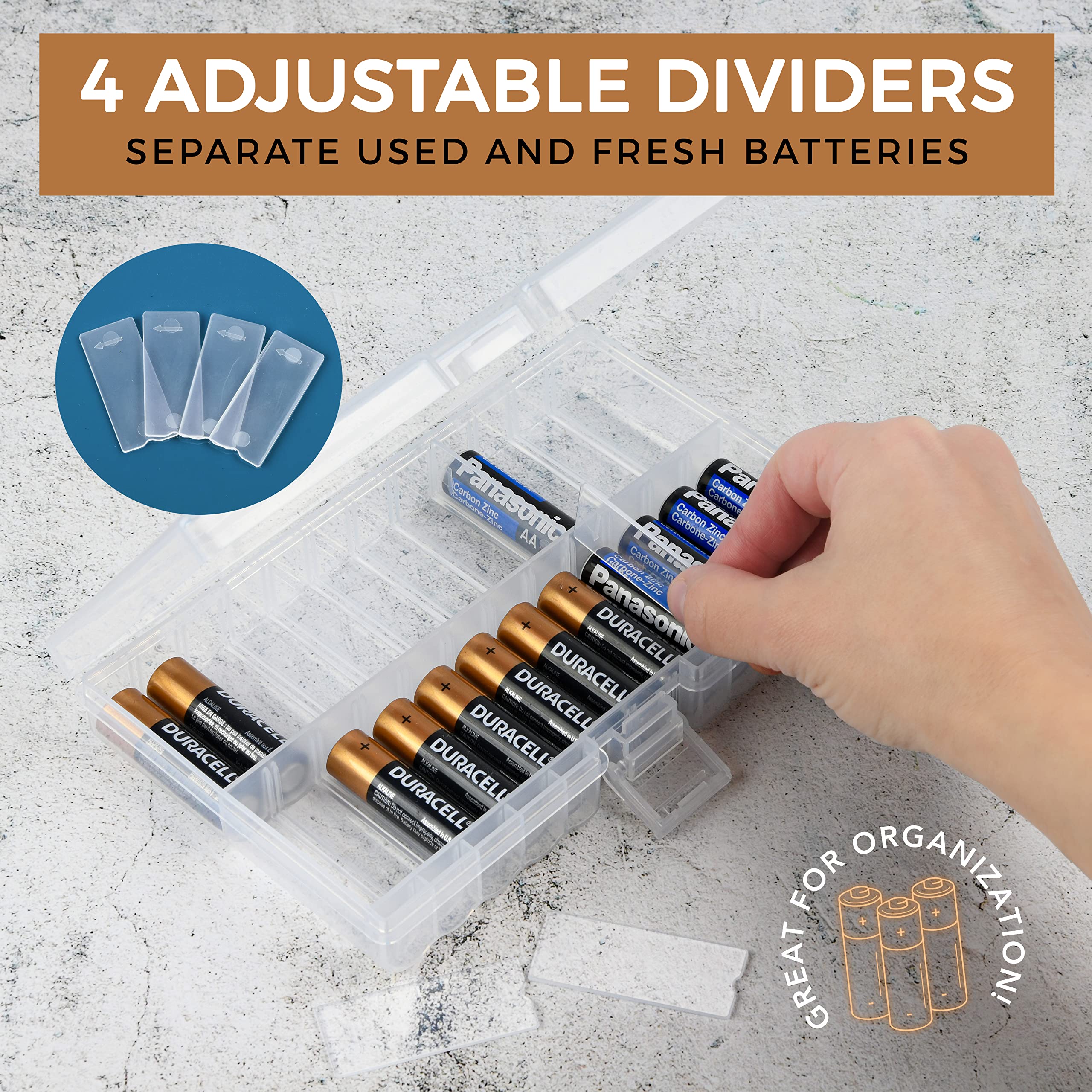 Glossyend Set Of 4 - Two Aa And Two Aaa Battery Storage Box, Battery Storage Case Holder, Clear. Each Case Stores 48 Batteries