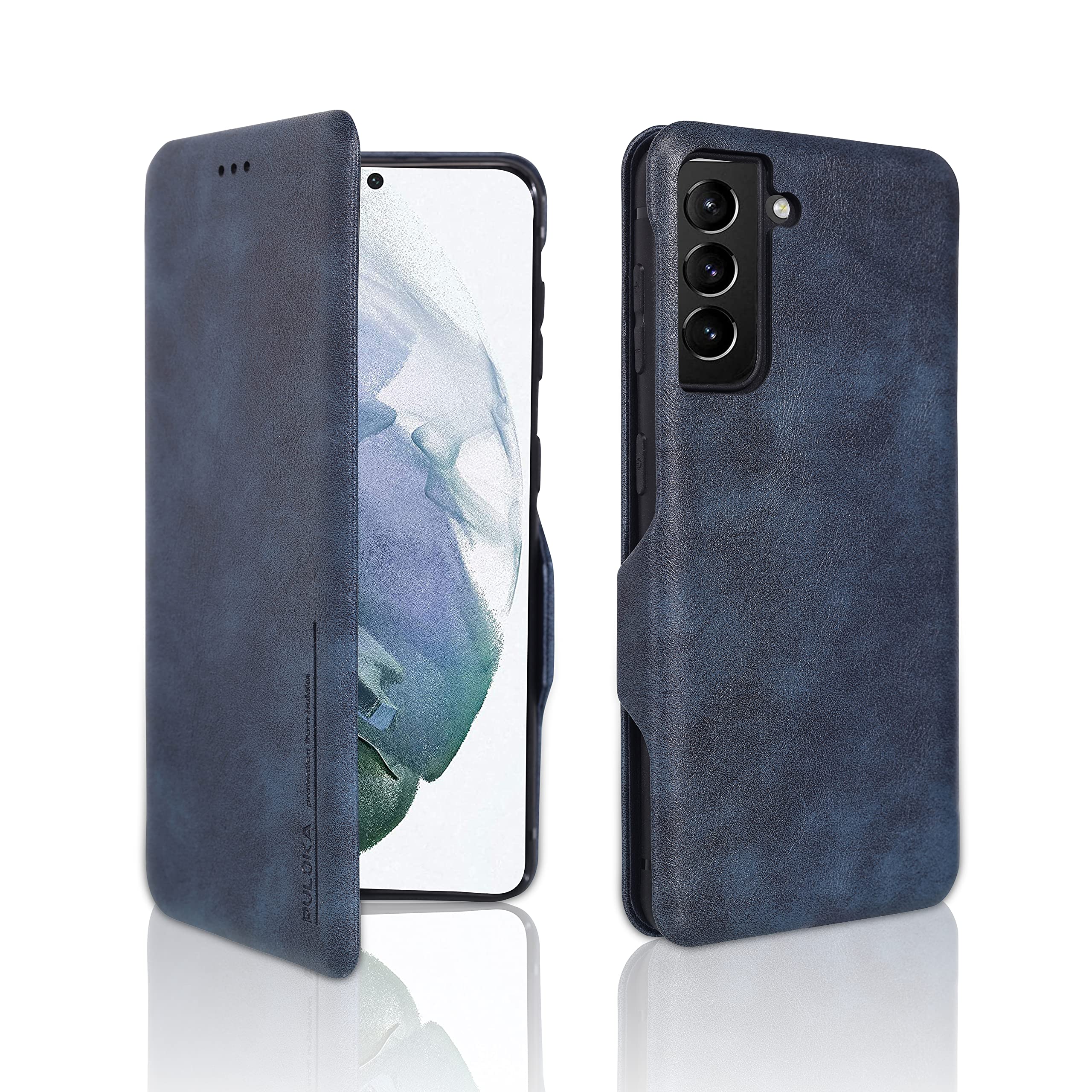 Puloka Samsung Galaxy S21 Pu Leather Flip Back Cover Leather Wallet Case With Card Slot & Kickstand Function  Blue