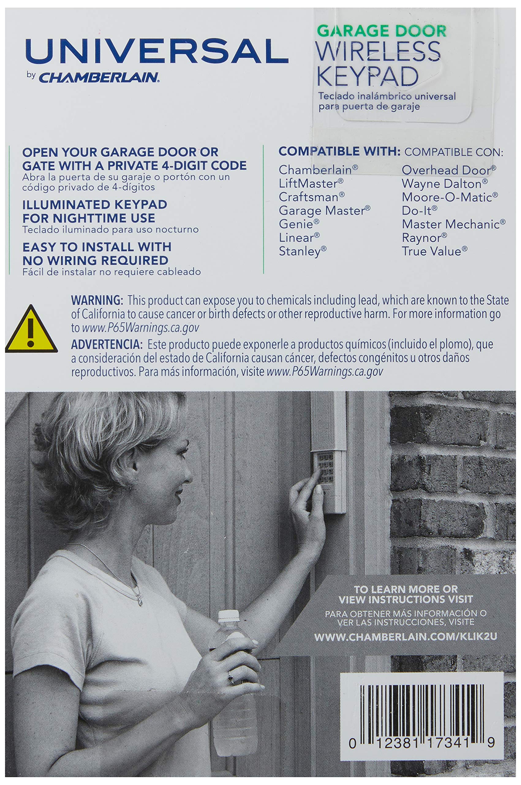 Chamberlain Clicker Keyless Entry Klik2U P2, Works With Chamberlain, Liftmaster, Craftsman, Genie And More, Security +2.0 Compat