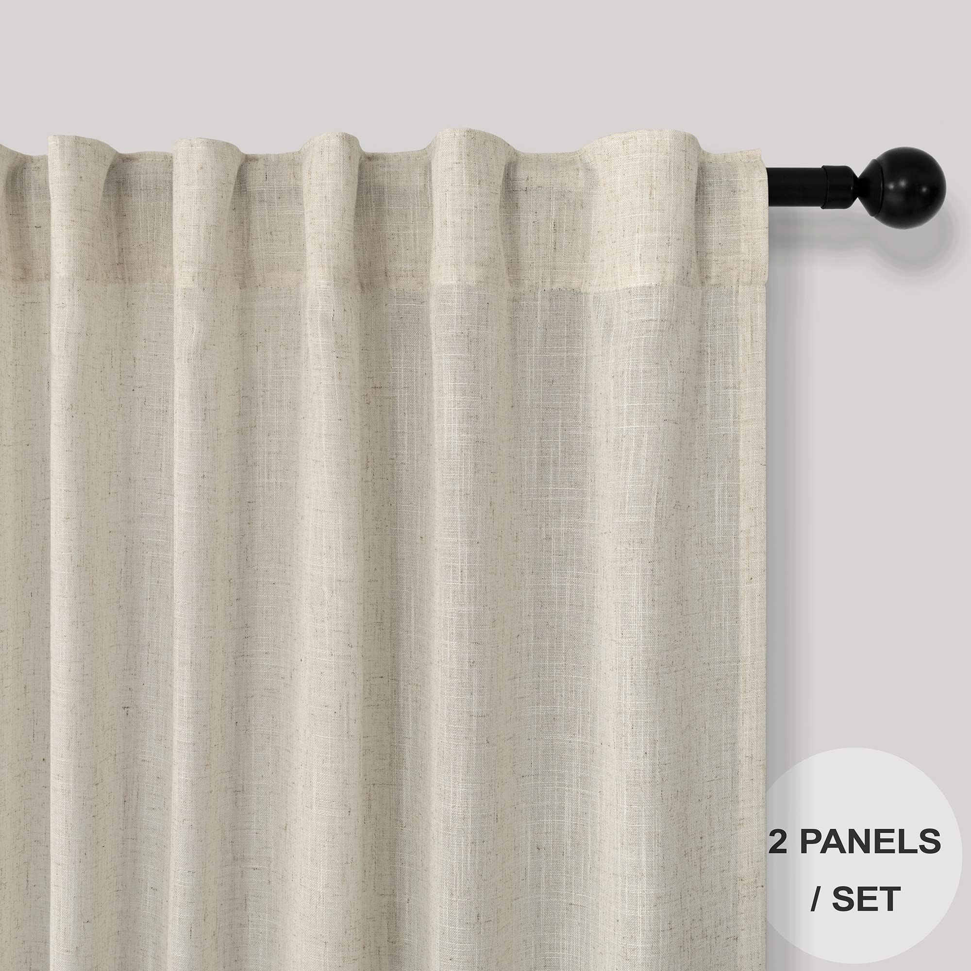 Beige Curtains 54 Inch Length For Childrens Room 2 Panel Pocket Back Tab Top Short Neutral Semi Sheer Linen Energy Efficient Cot