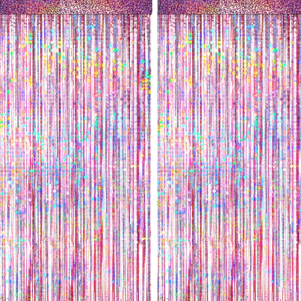 4 Packs Pink Foil Fringe Curtain, Pink Glitter Metallic Tinsel Backdrop For Birthday, Wedding, Baby Shower, Princess Bachelorett