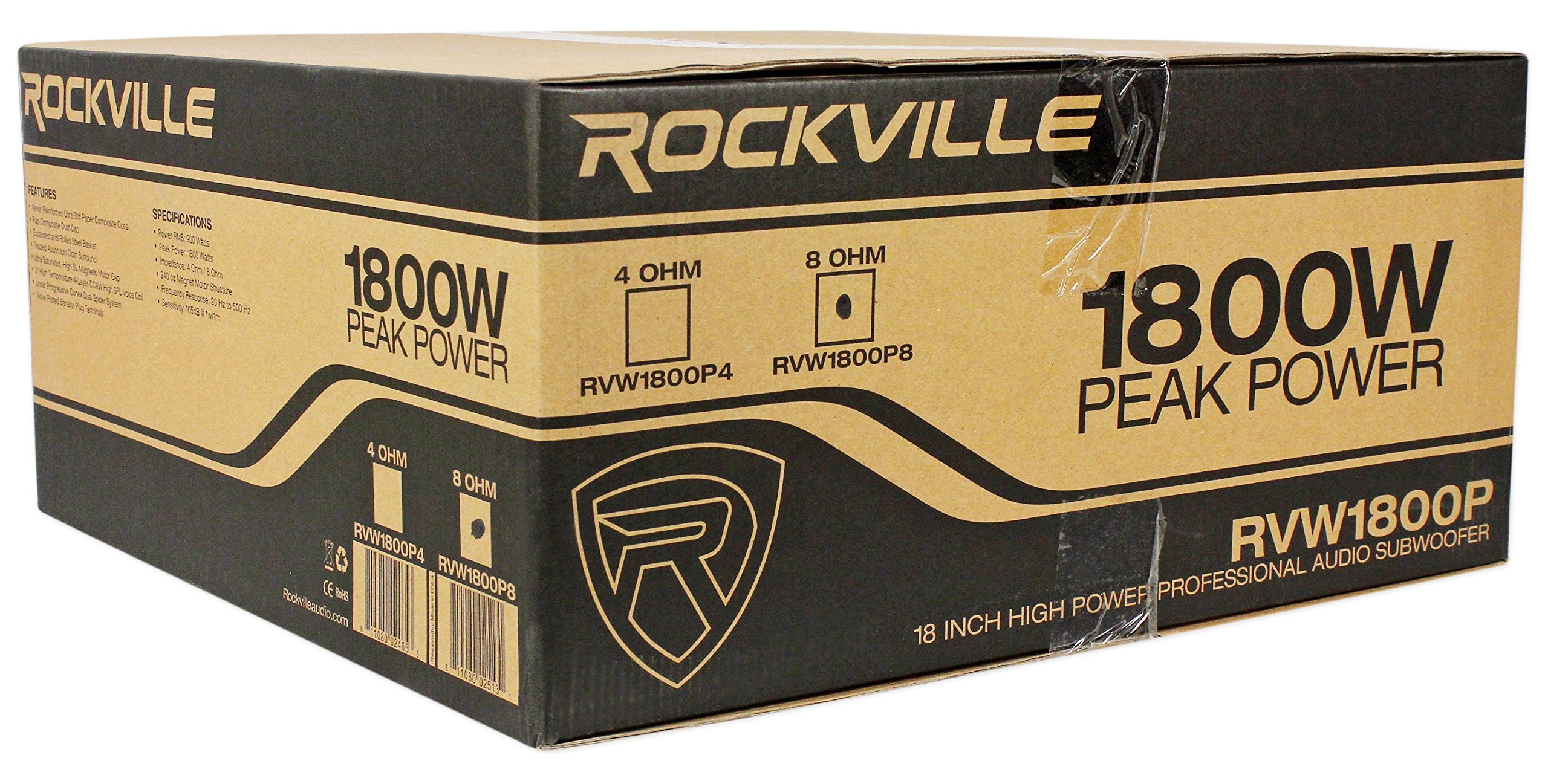 Rockville Rvw1800P8 1800W 18 Raw Dj Subwoofer 8 Ohm Sub Woofer 107Oz Magnet, Black