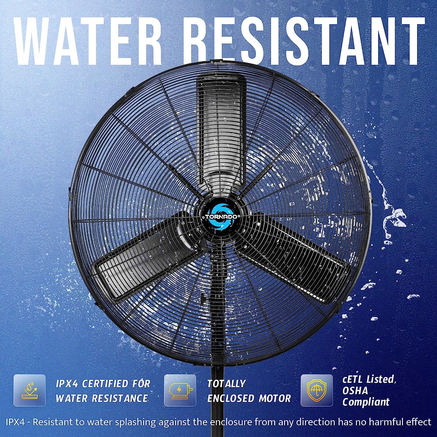Tornado 24 Outdoor Rated Ipx4 Water-Resistant Metal Oscillating Pedestal Fan - 7600 Cfm - Cetl