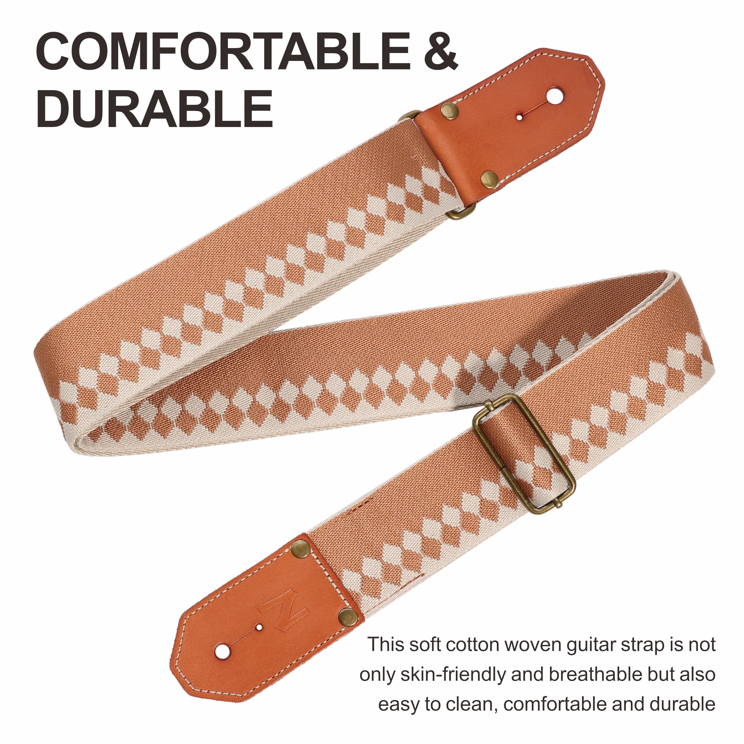 Nefelibata Cool Woven Guitar Strap With Thicked First Layer Vegetable Tanned Cowhide Leather Ends For Acoustic, Bass, Electric G