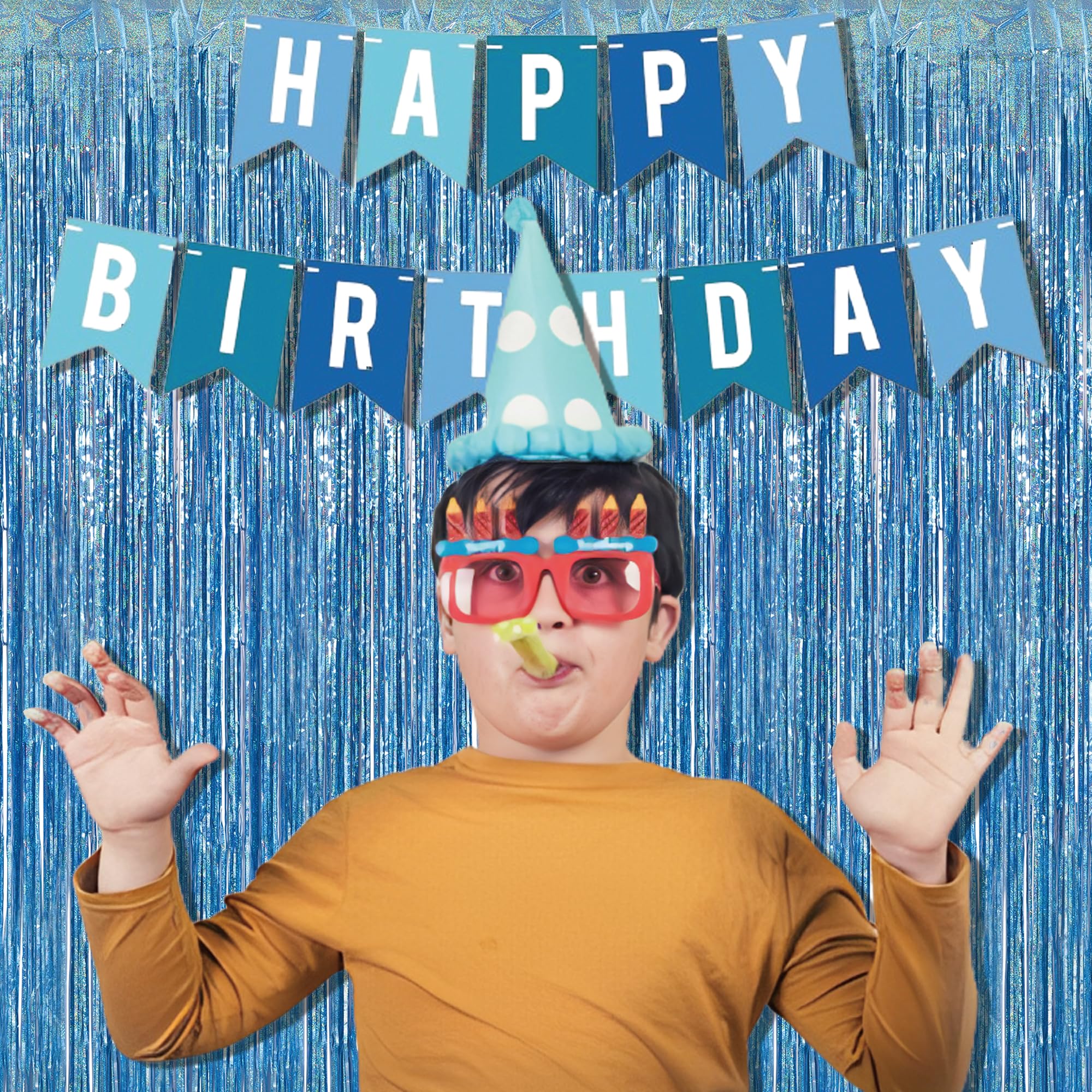 Braveshine Light Blue Tinsel Foil Fringe Curtains   2Pcs 3.2X8.2 Ft Metallic Holiday Photo Booth Backdrop For Birthdays Mermaid