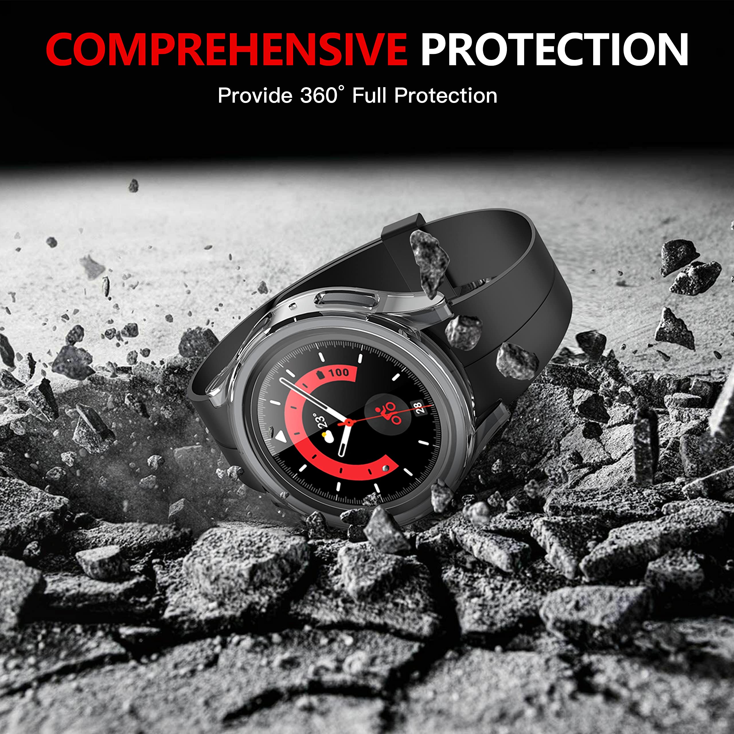 Misxi 2 Pack Hard Pc Case With Screen Protector For Samsung Galaxy Watch 5 Pro 45Mm, Ultra Thin Scratch Resistant Cover With Tem