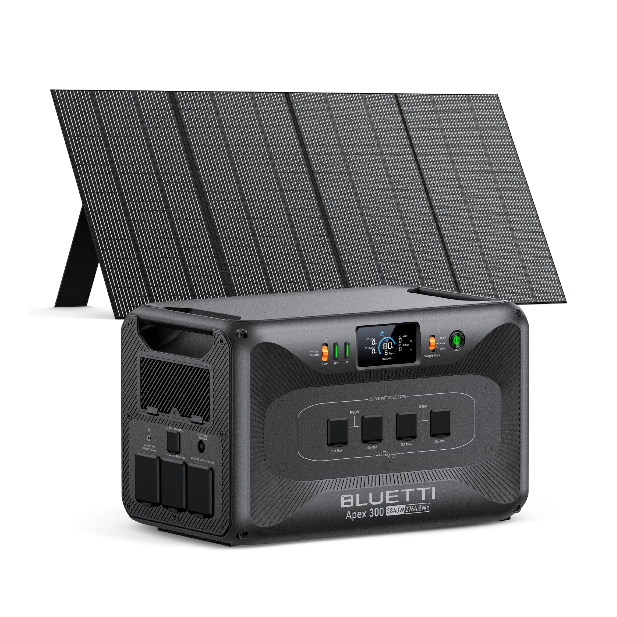 BLUETTI Apex 300 Solar Generator with 350W Solar Panel, 2764.8Wh LFP Battery Backup with 6 3840W AC Outlets (7680W Surge), 120V/