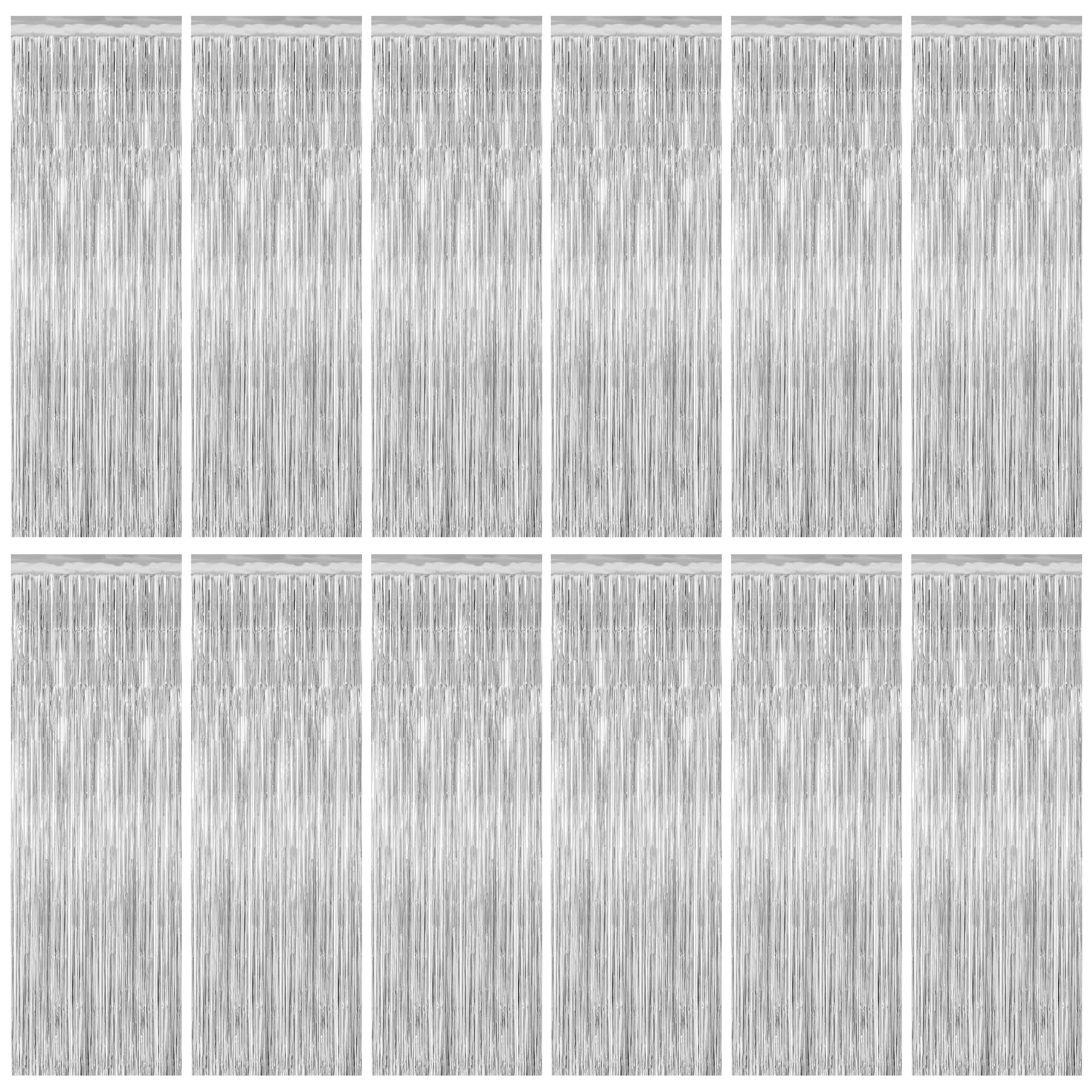 12 Pack Silver Backdrop. 3.28 FT x 7.05 FT Birthday Decorations, Metallic Silver Fringe Backdrop Foil Curtains Tinsel, Disco Par