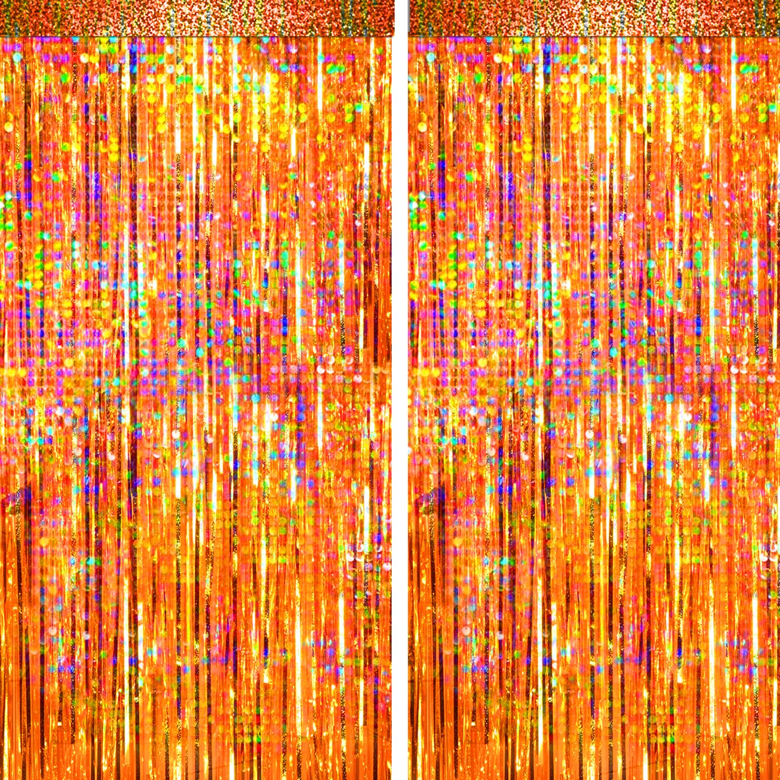 4 Packs Orange Foil Fringe Curtain, Orange Glitter Metallic Tinsel Backdrop For Birthday, Wedding, Baby Shower, Halloween, Thank
