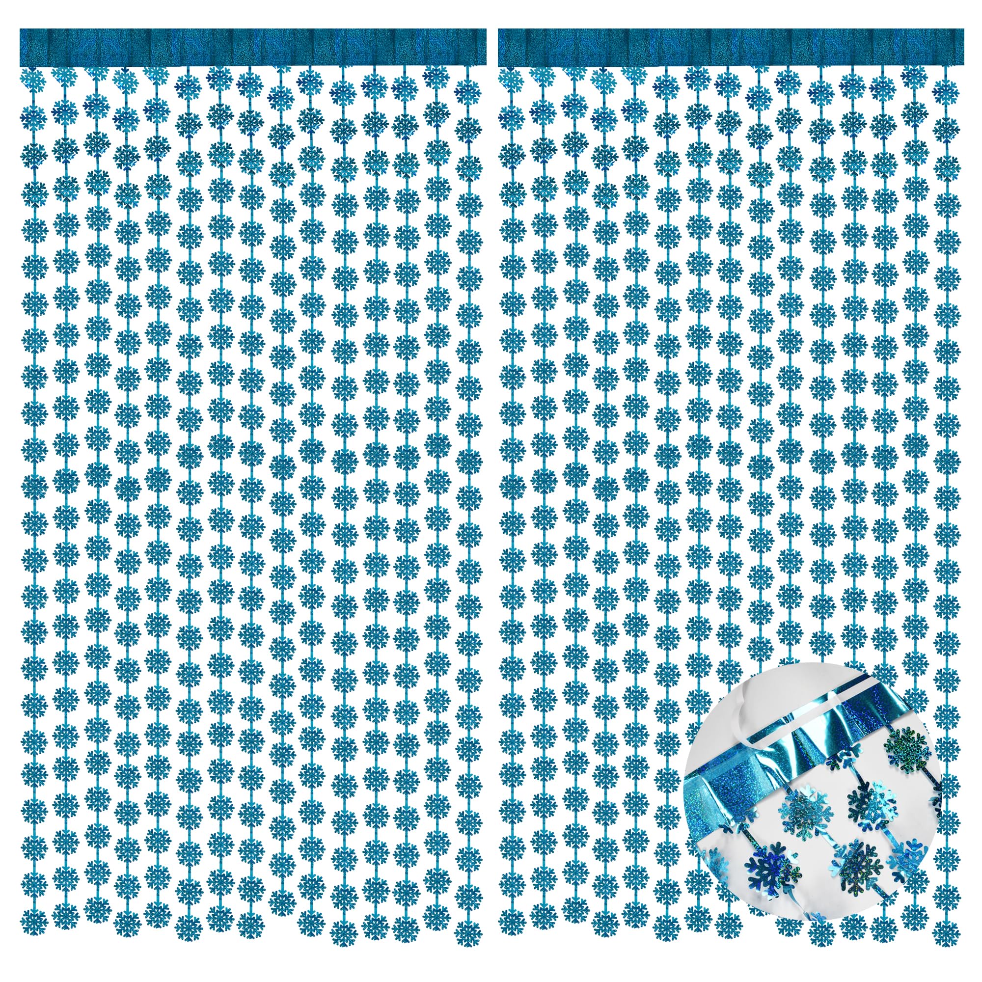 Braveshine Blue Party Snowflake Backdrop   2 Pack Hanging Foil Fringe Snow Flakes Party Streamers Curtain For Christmas Winter T