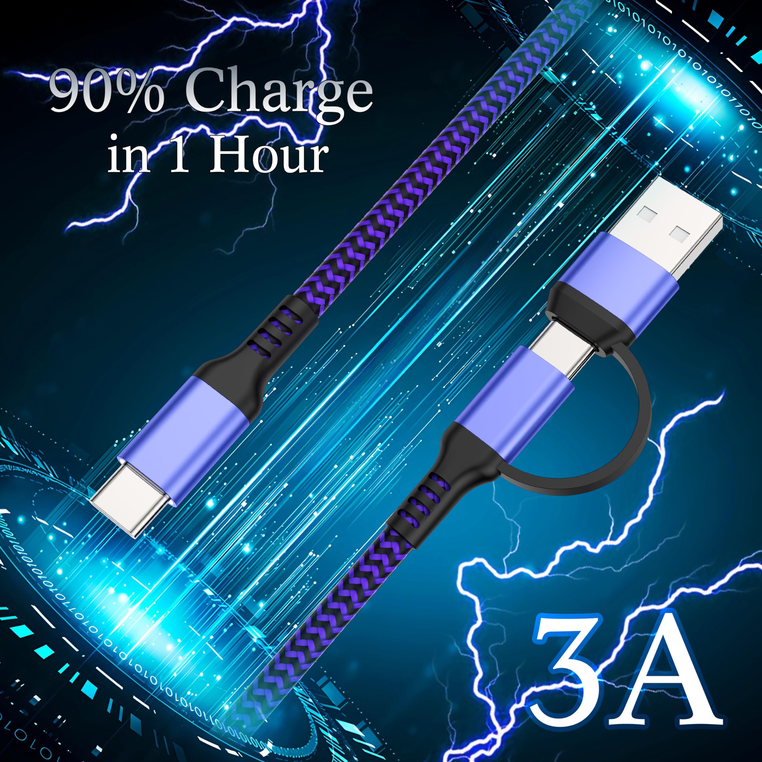 Qqlike Usb C Cable 6Ft, 2Pack 60W 2In1 Charging Cable Type C Charger Fast Charging Cable Nylon Braided Usb A/C To Usb C Cable Fo