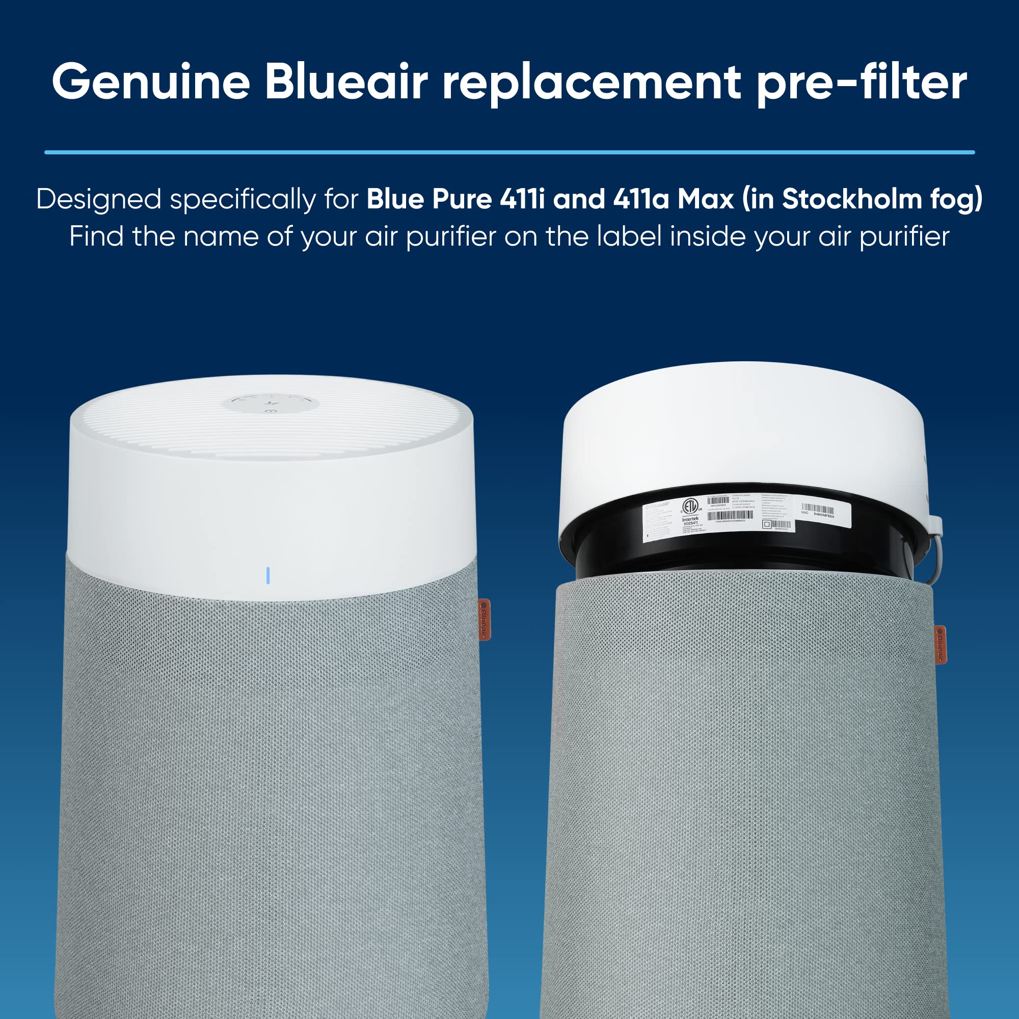 Blueair Genuine Pre Filter Blue Pure 411I Max And 411A Max Air Purifiers, Washable Fabric, Moss Green