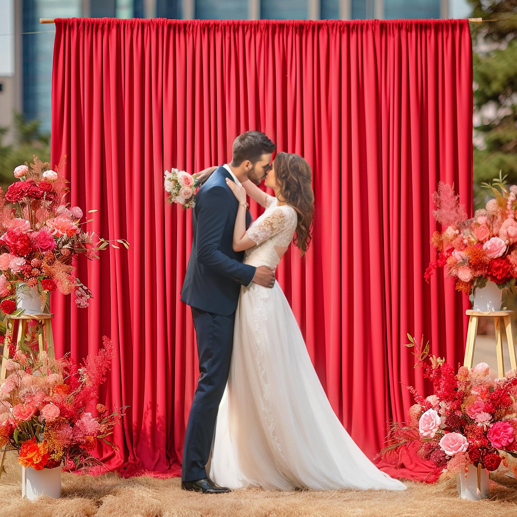 Red Backdrop Curtains For Wedding Parties, 4 Packs Red Backdrop Drapes Wrinkle Free Polyester Wedding Backdrop For Baby Shower B