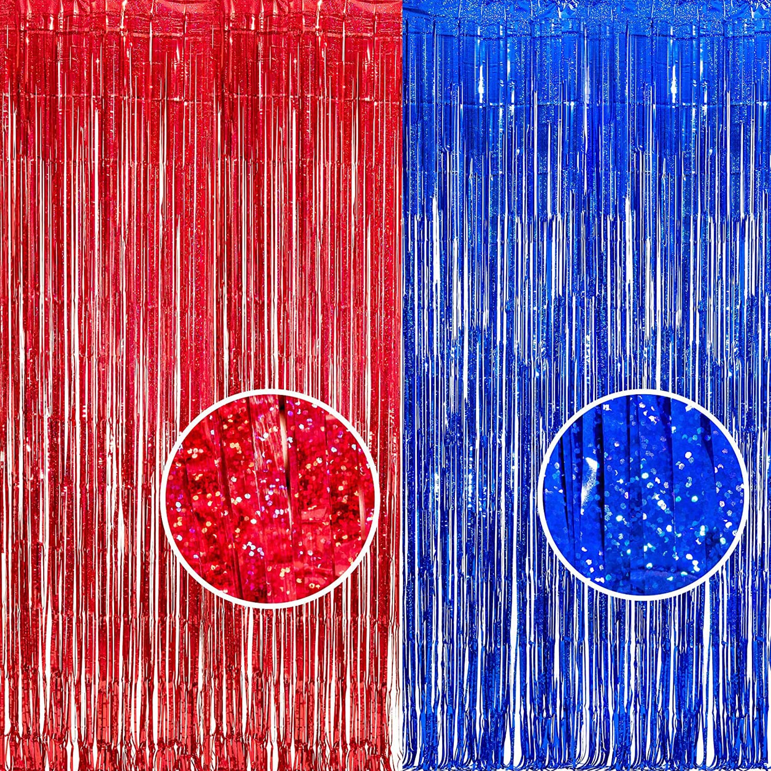 Foil Fringe Curtain 4Th Of July Decorations   Red Blue Metallic Tinsel Photo Booth Backdrop Party Steamers Curtains For Birthday