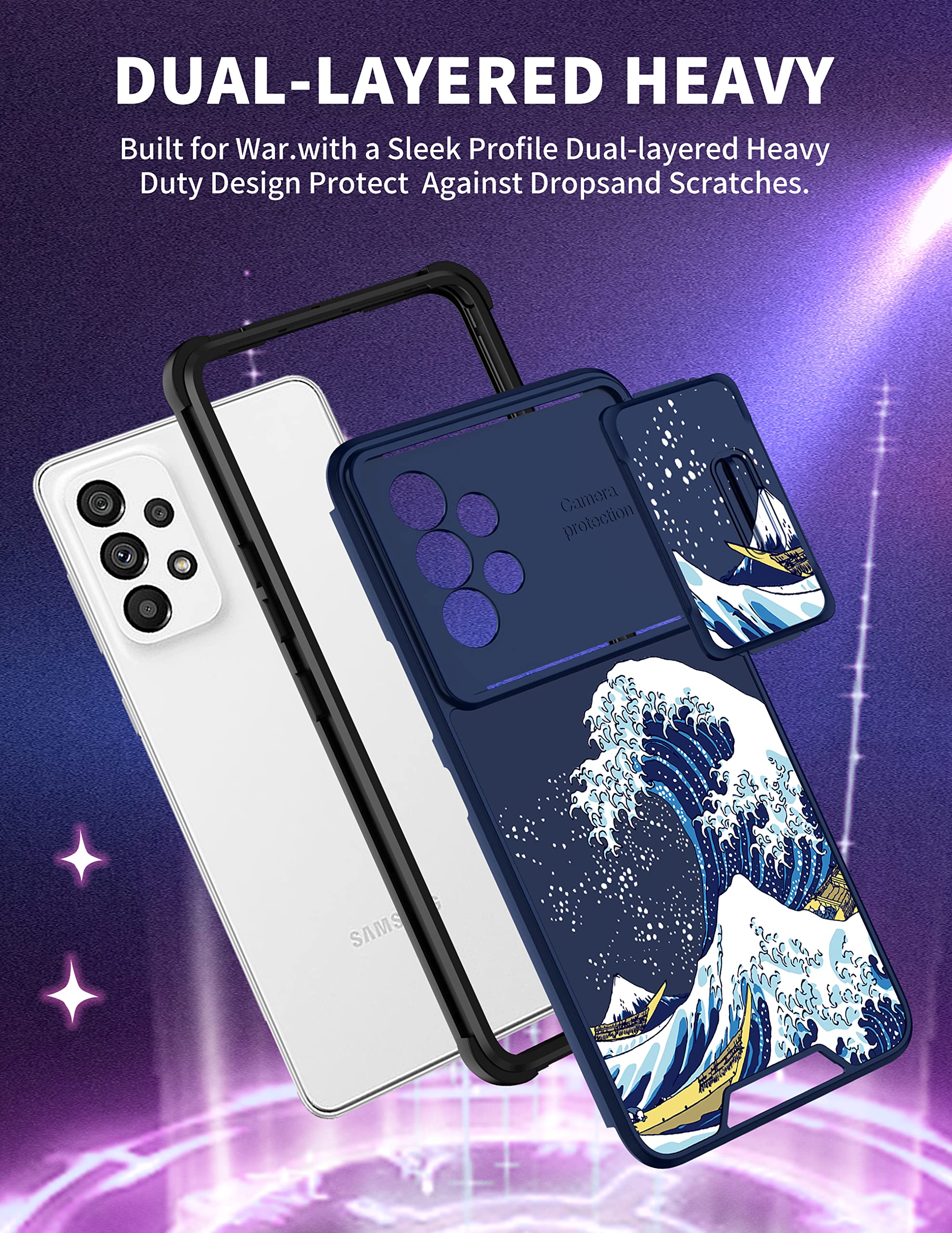 Goocrux For Samsung Galaxy A53 5G Case Waves Women Girls Cute Great Wave Japanese Phone Cover Cool Girly Design Unique With Slid