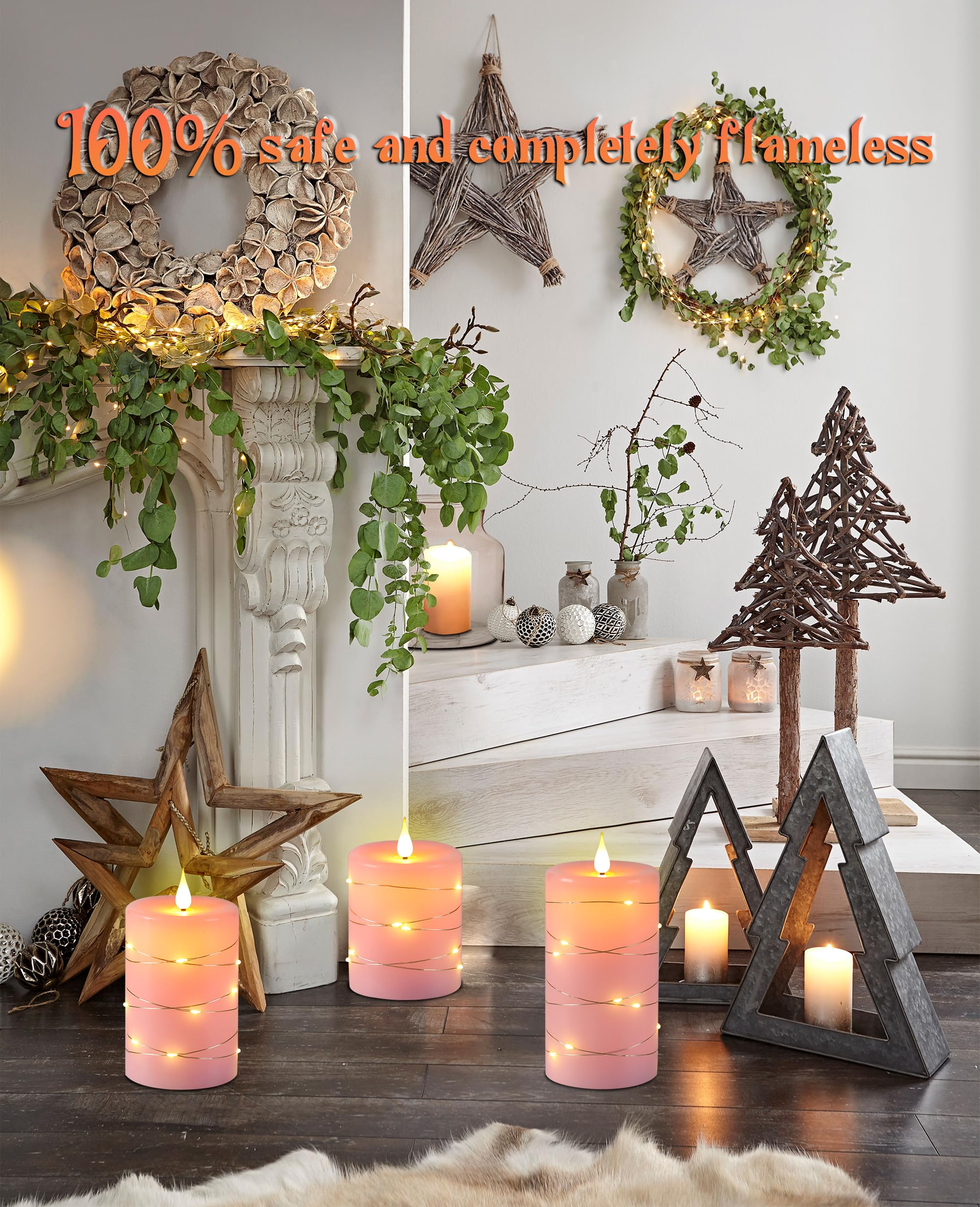 Upinmz Flameless Candle Battery With String Of Lights Battery Powered Led Candle Flashing Candle With Remote Control And Timer 3