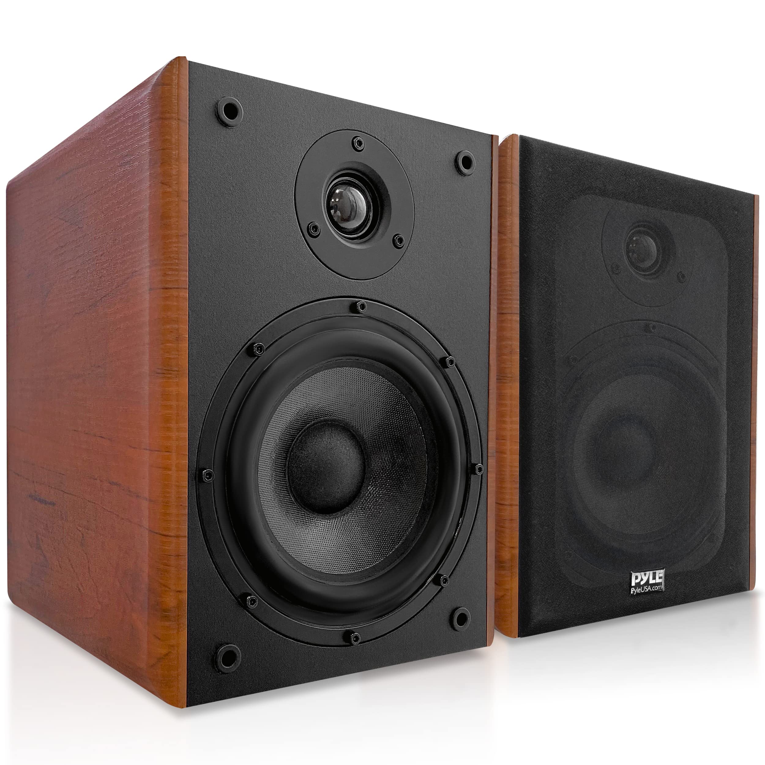 Pyleusa 5.25'' Home Wooden Bookshelf Speakers, 200W Max Power, 1'' Silk Dome Tweeter And Aluminum Voice Coils, Pair, Gold Plated