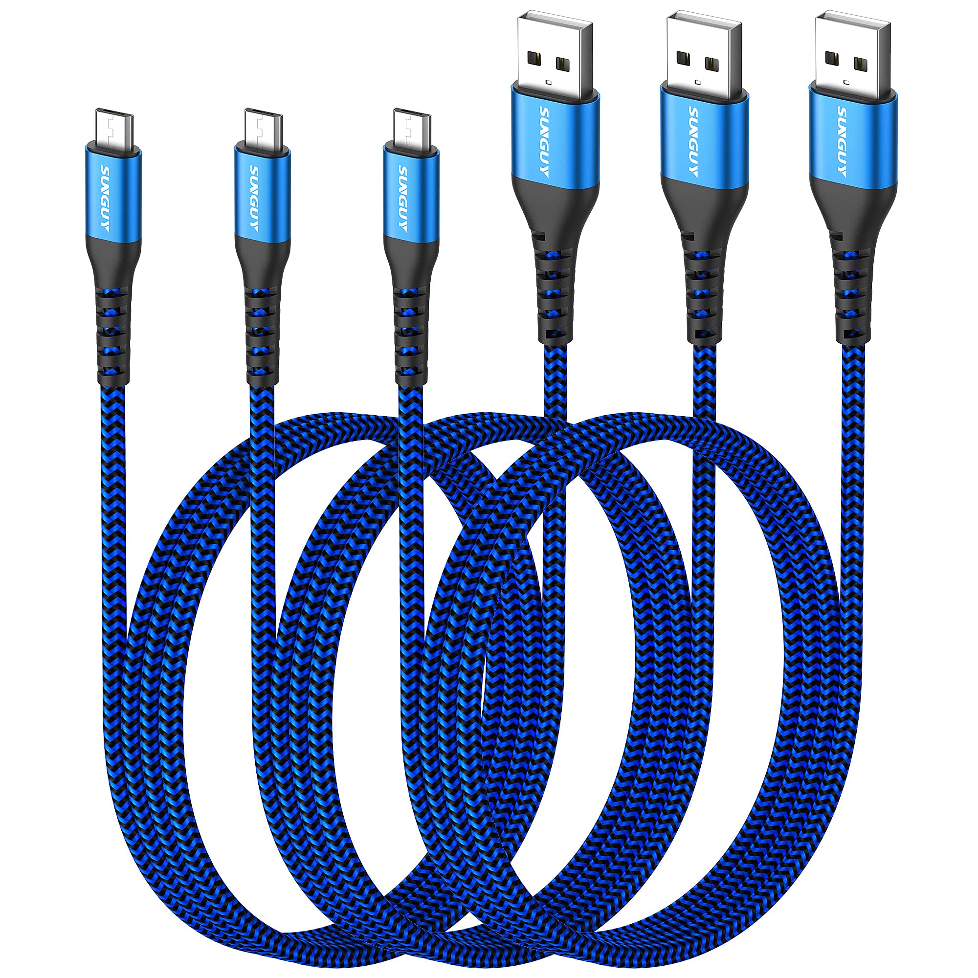 Sunguy 3Ft Micro Usb Cable [3Pack], Usb To Micro Usb Nylon Braided Fast Charging And Data Sync Cord For Samsung Galaxy S7 Edge S