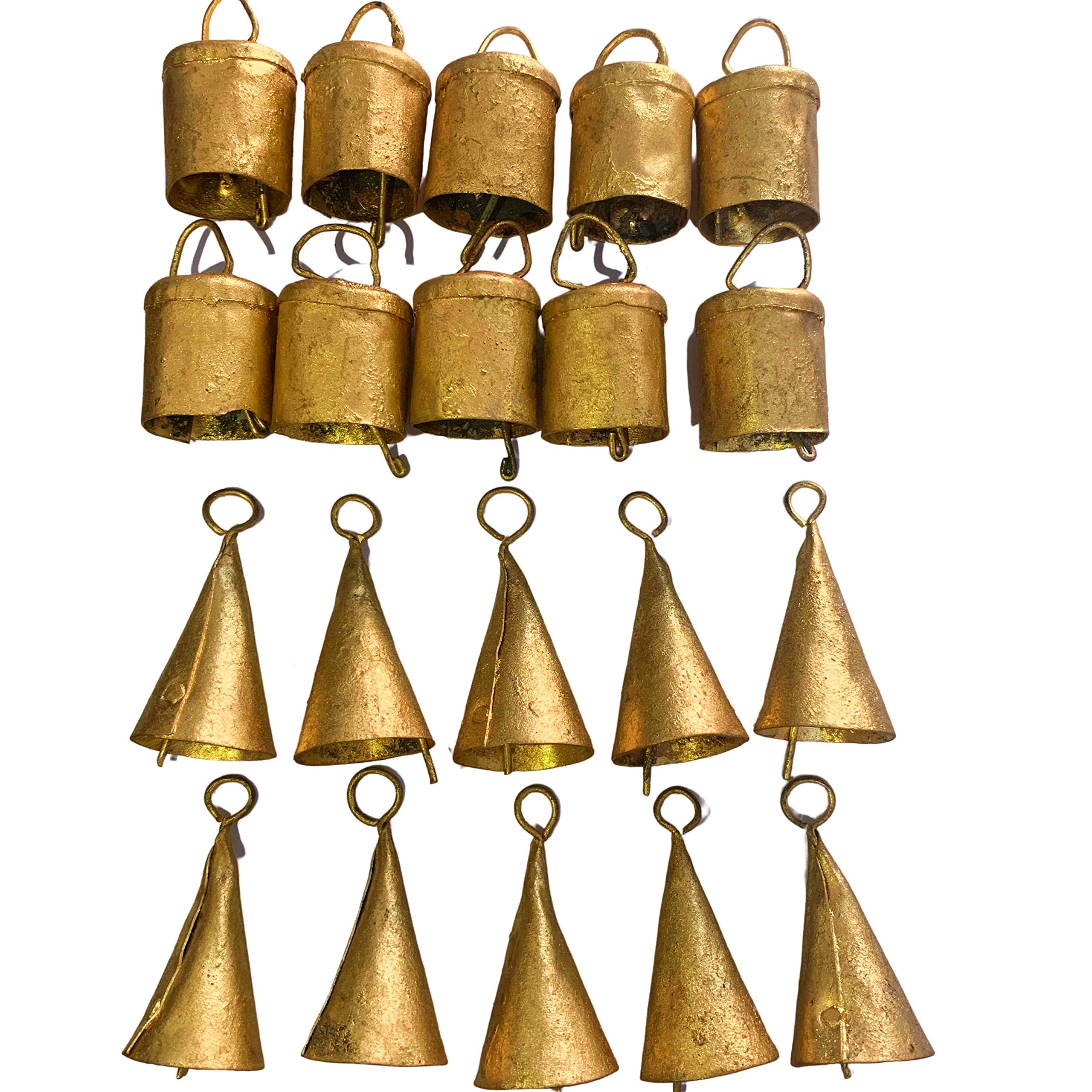 Diyana Impex Vintage Indian Tin Bells Rustic Chime Vintage Jingle Bell Cow Bells Christmas Tree Crafts Decoration Lot 20 Pc (Gol