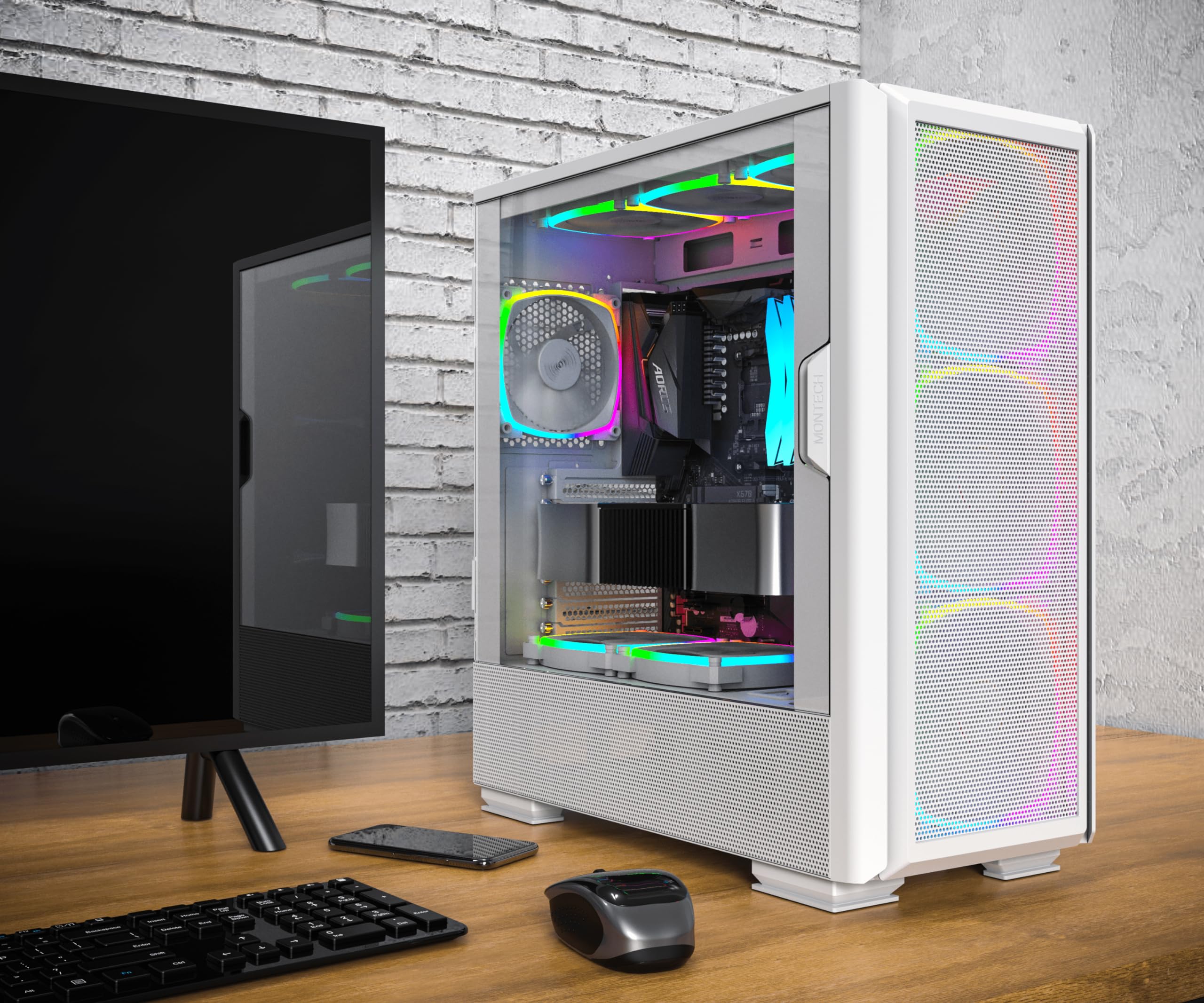 Montech Sky Two Gx, E Atx Mid Tower Case, High Airflow Performance, 3X140Mm Pwm Argb Fans Pre Installed, Tempered Glass Panel, M