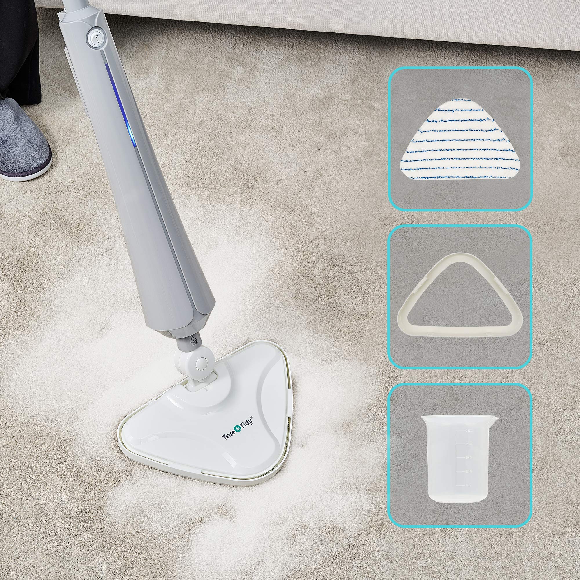 True & Tidy, Multi Surface Heavy Duty Steam Mop, Includes Steam Mop, 1 Steam Mop Pad, Carpet Glider. & Water Cup, Stm 300, Gray