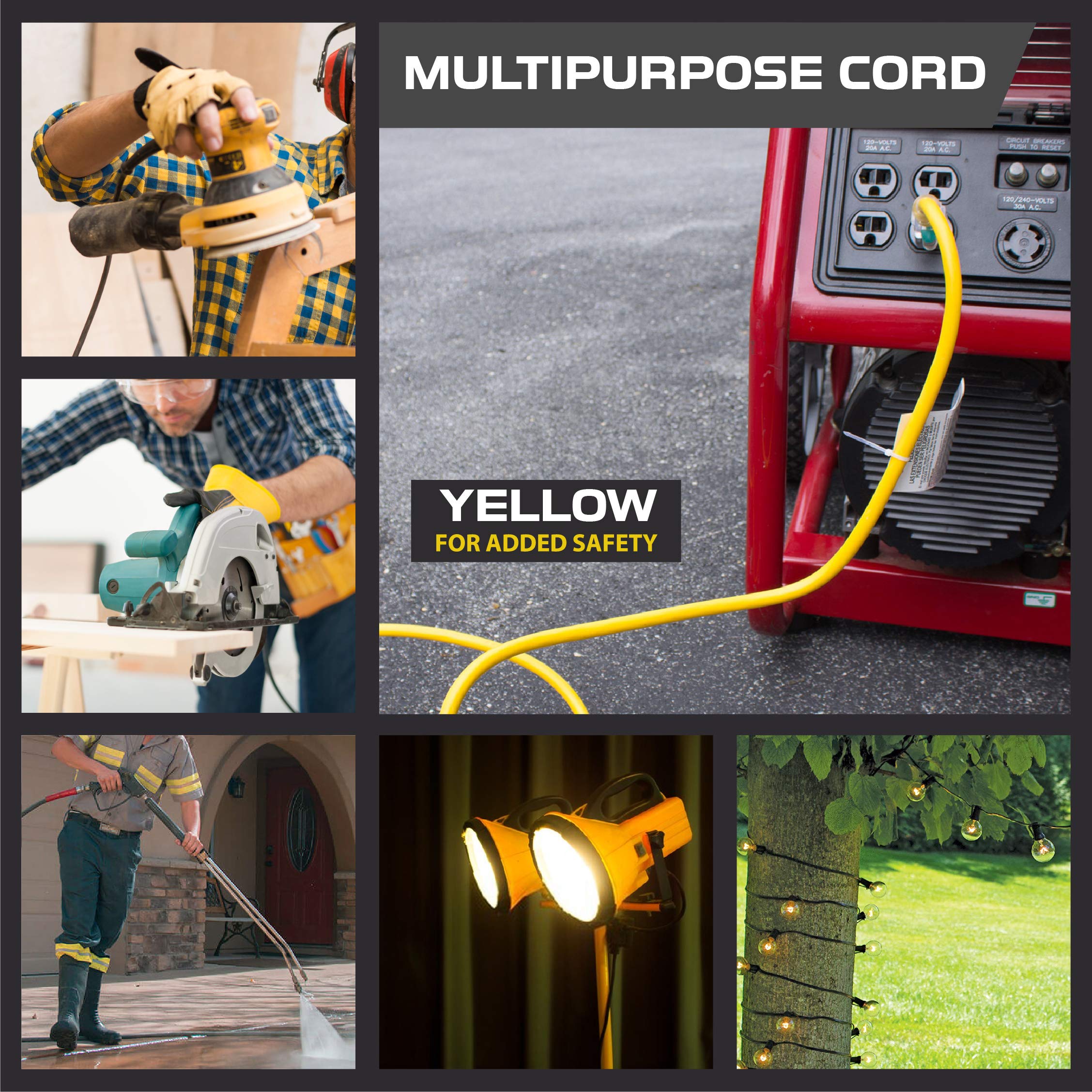 IRON FORGE CABLE 100 Ft Weatherproof Extension Cord - 14/3 SJTW, 15 Amp, Yellow, Lighted End