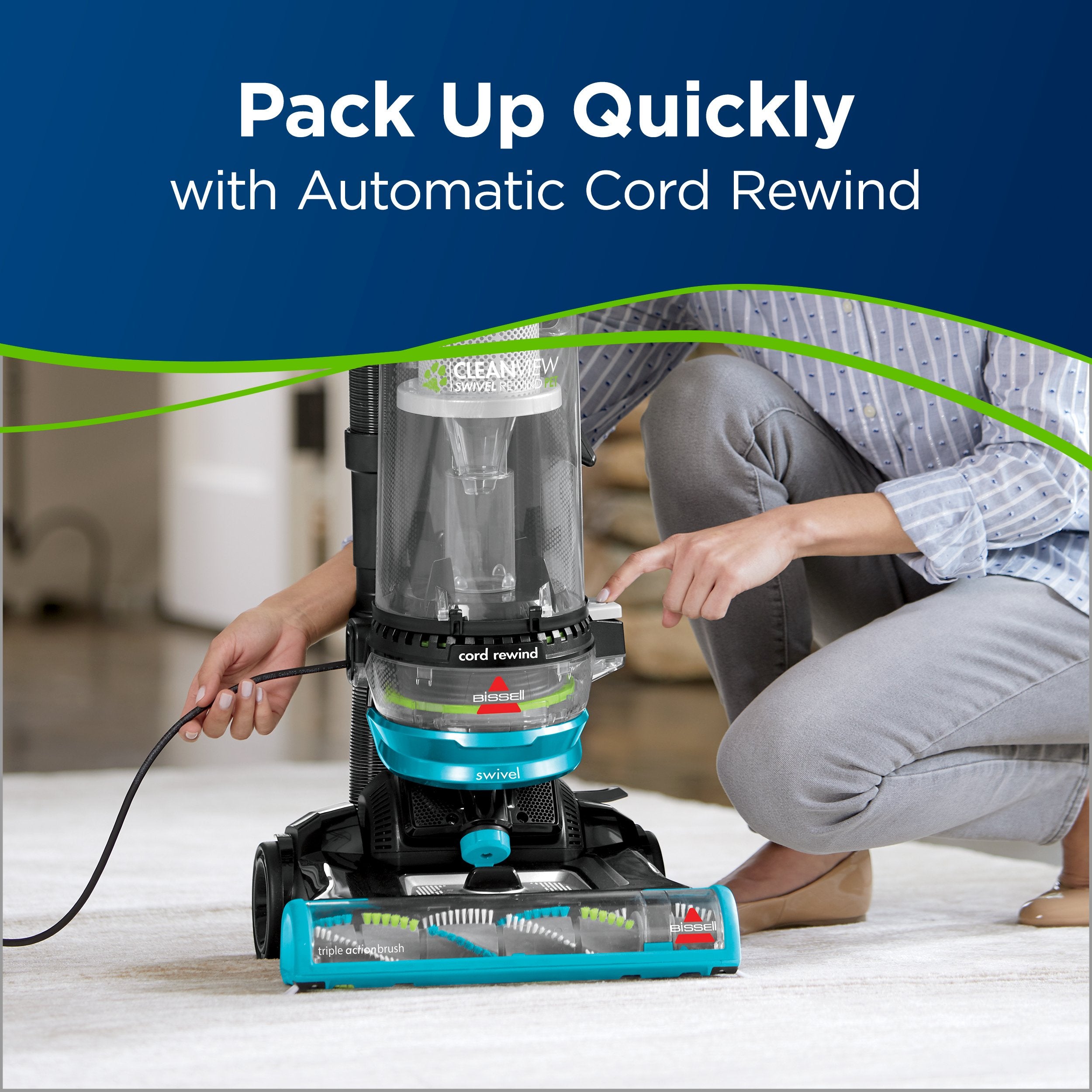 Bissell Cleanview Swivel Pet Upright Bagless Vacuum, Automatic Cord Rewind, Powerful Pet Hair Pickup, Specialized Tools, Large D