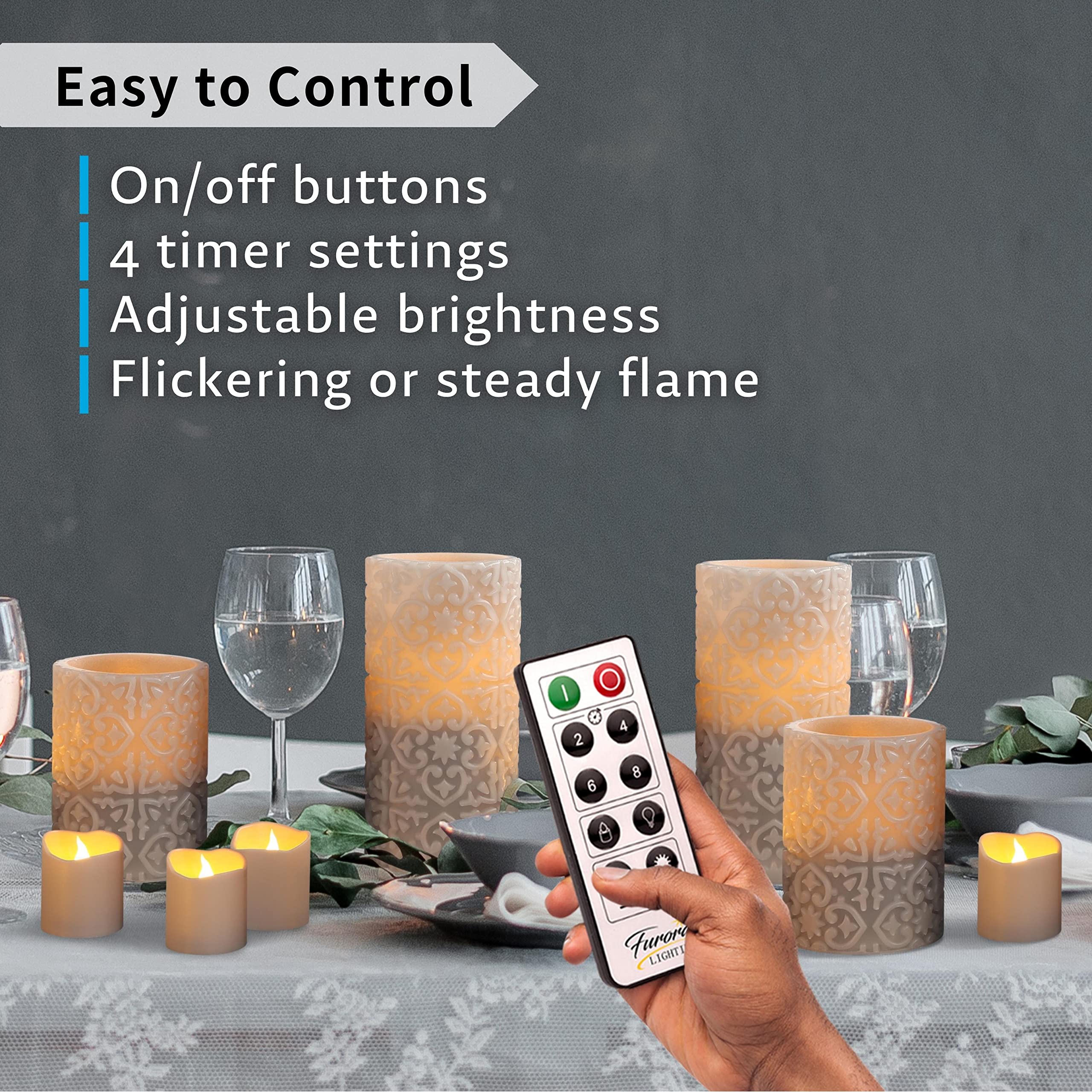 Furora Lighting Grey Rome Real Wax Led Candles With Remote And Timer, 4 Pillar And 4 Votives Pack Of 8, Flameless Flickering Can