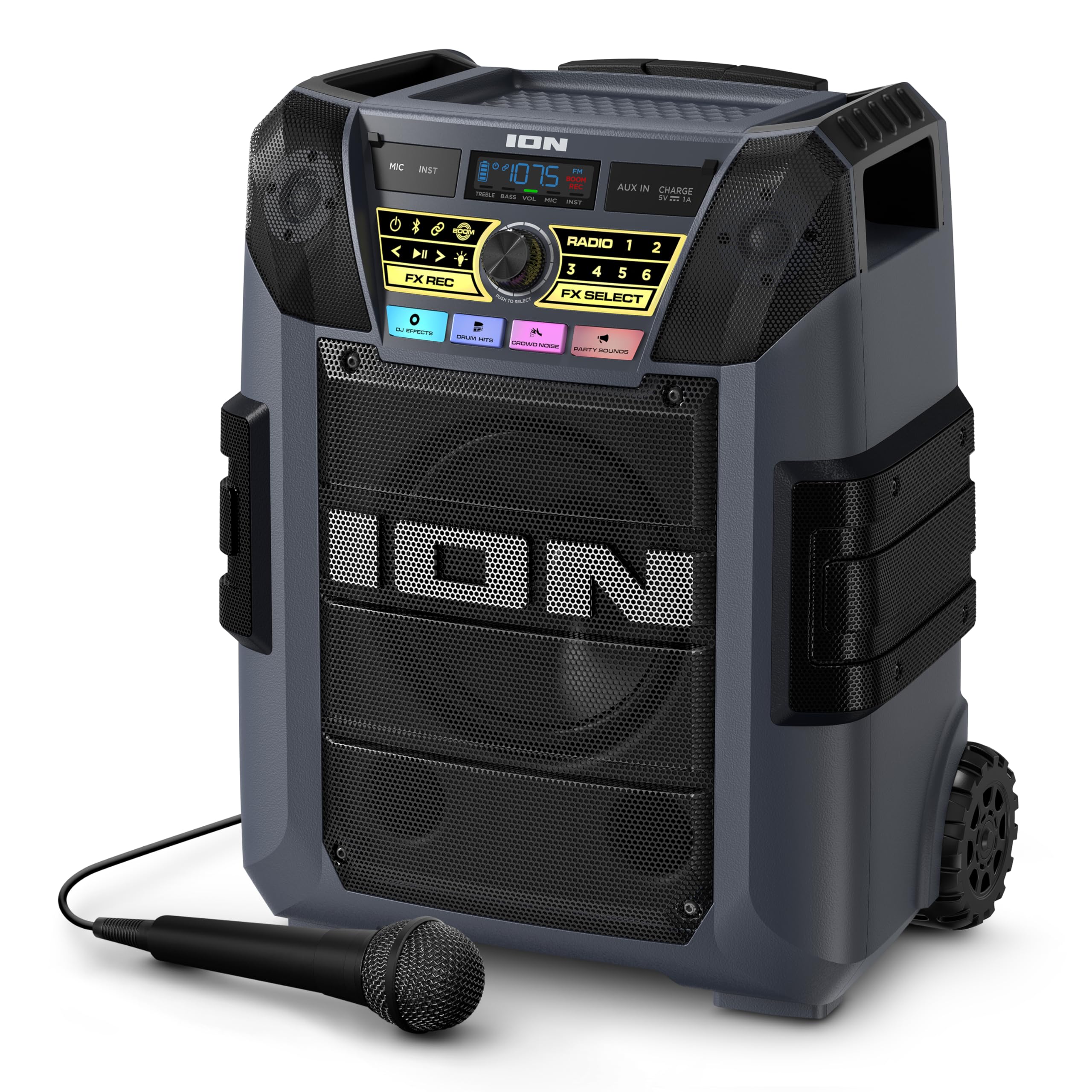 Ion Block Rocker Xl   Portable Bluetooth Outdoor Party Speaker, 220W, With Karaoke Microphone, Battery, 5 Speakers, Lights, Radi