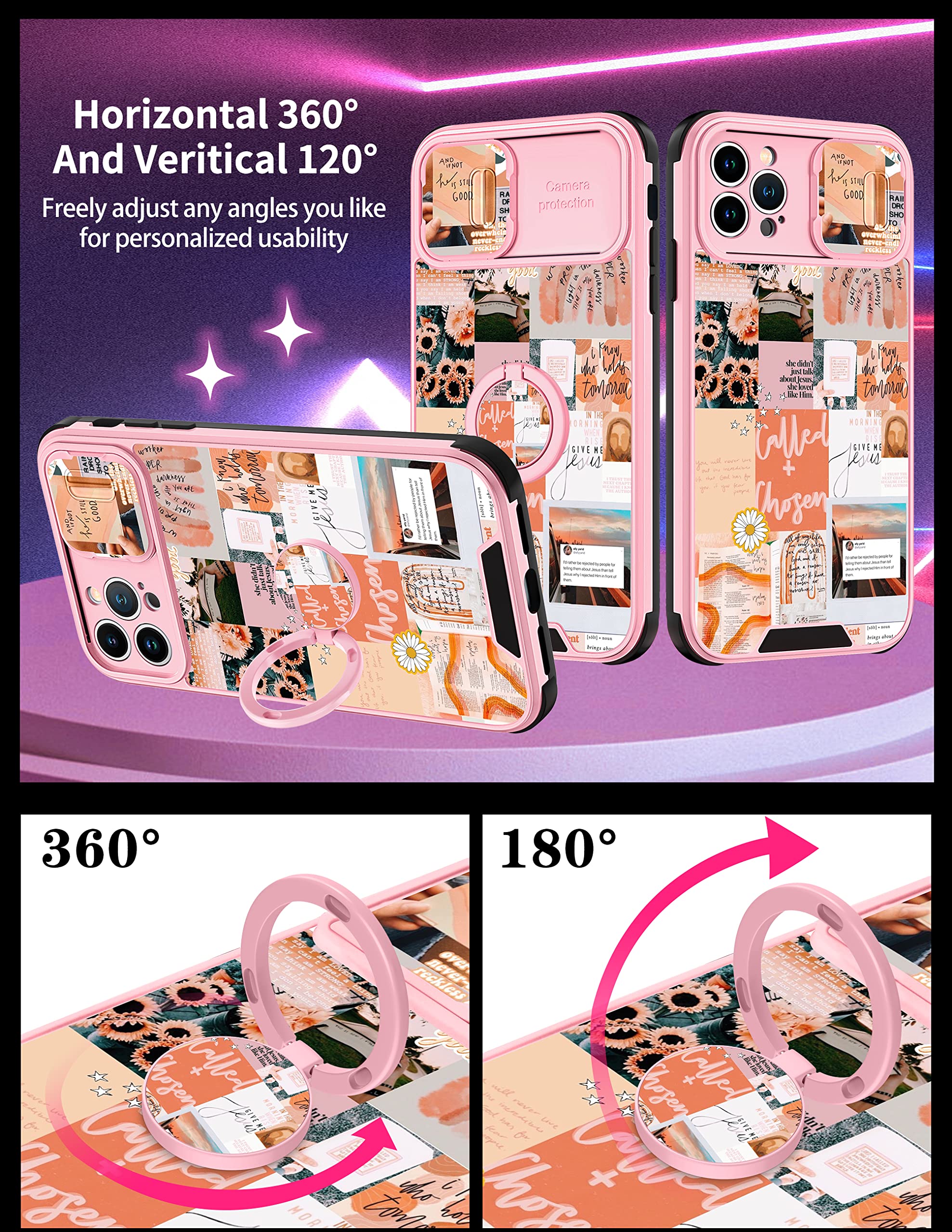 Goocrux (2In1 For Iphone 12 Pro Max Case Women Girls Cute Aesthetic Trendy Phone Cover Collage Good Vibes Pattern Design With Sl