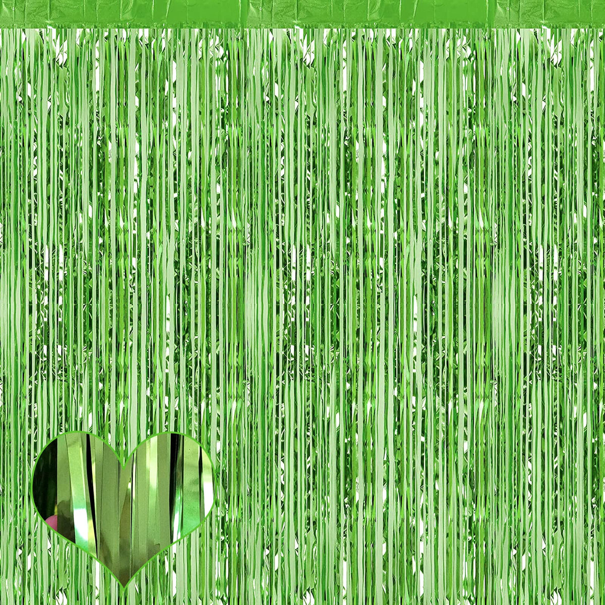 4 Pack Fringe Curtain Backdrop, 3.2Ft X 8.2Ft Light Green Metallic Tinsel Foil Fringe Streamers Background For Photo Booth Birth