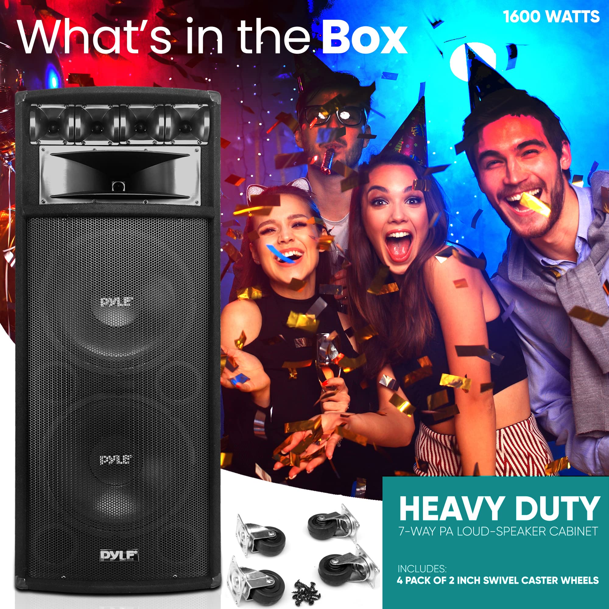 Pyle Portable Cabinet Pa Speaker System - 1600 Watt Outdoor Stereo Sound Speakers W/ Dual 12 Woofers, 3.4 Piezo Tweeters, 5X12 S