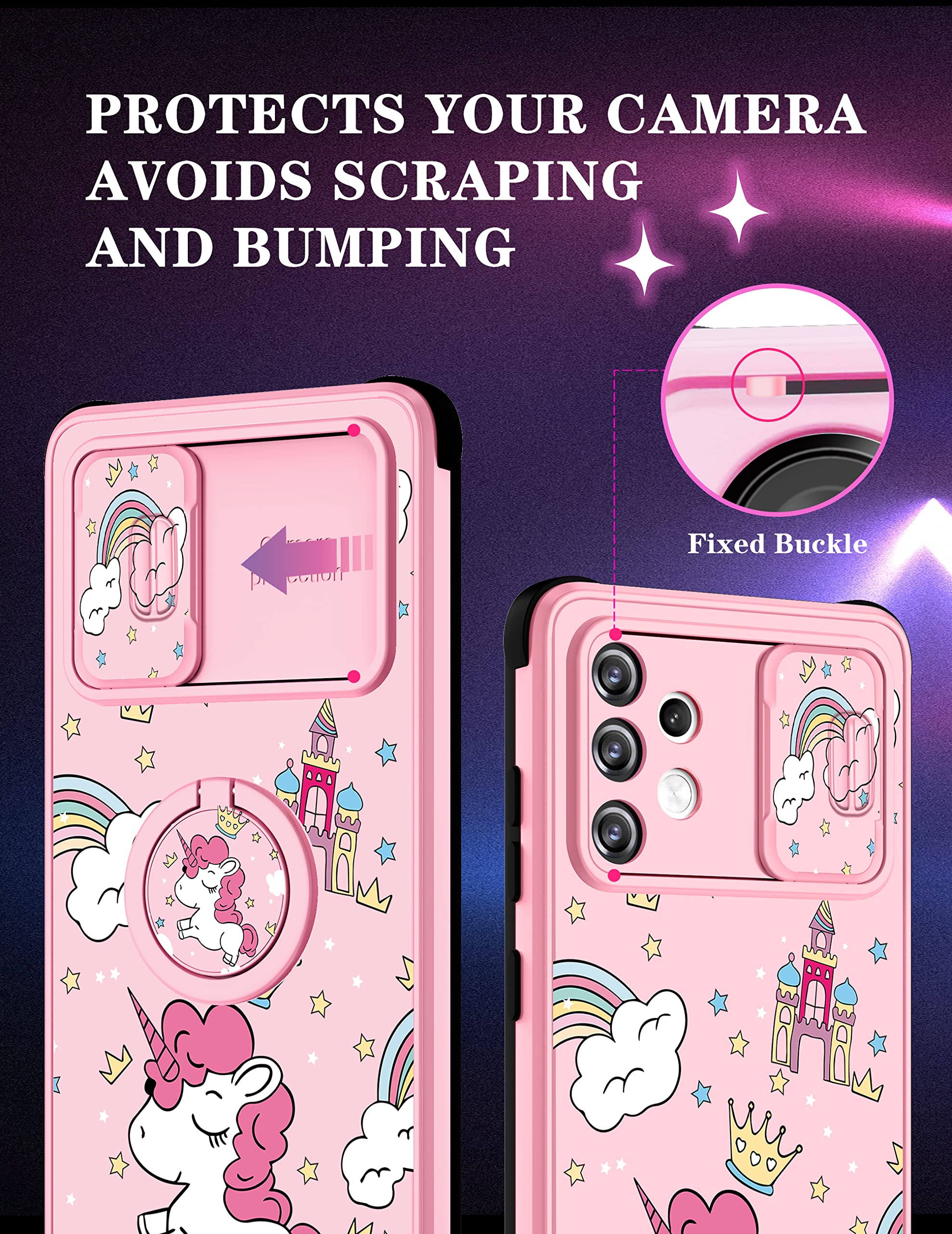 Goocrux (2In1 For Samsung Galaxy A32 5G Case Unicorn For Girls Women Kawaii Cartoon Girly Phone Cover Cute Unique Design With Sl
