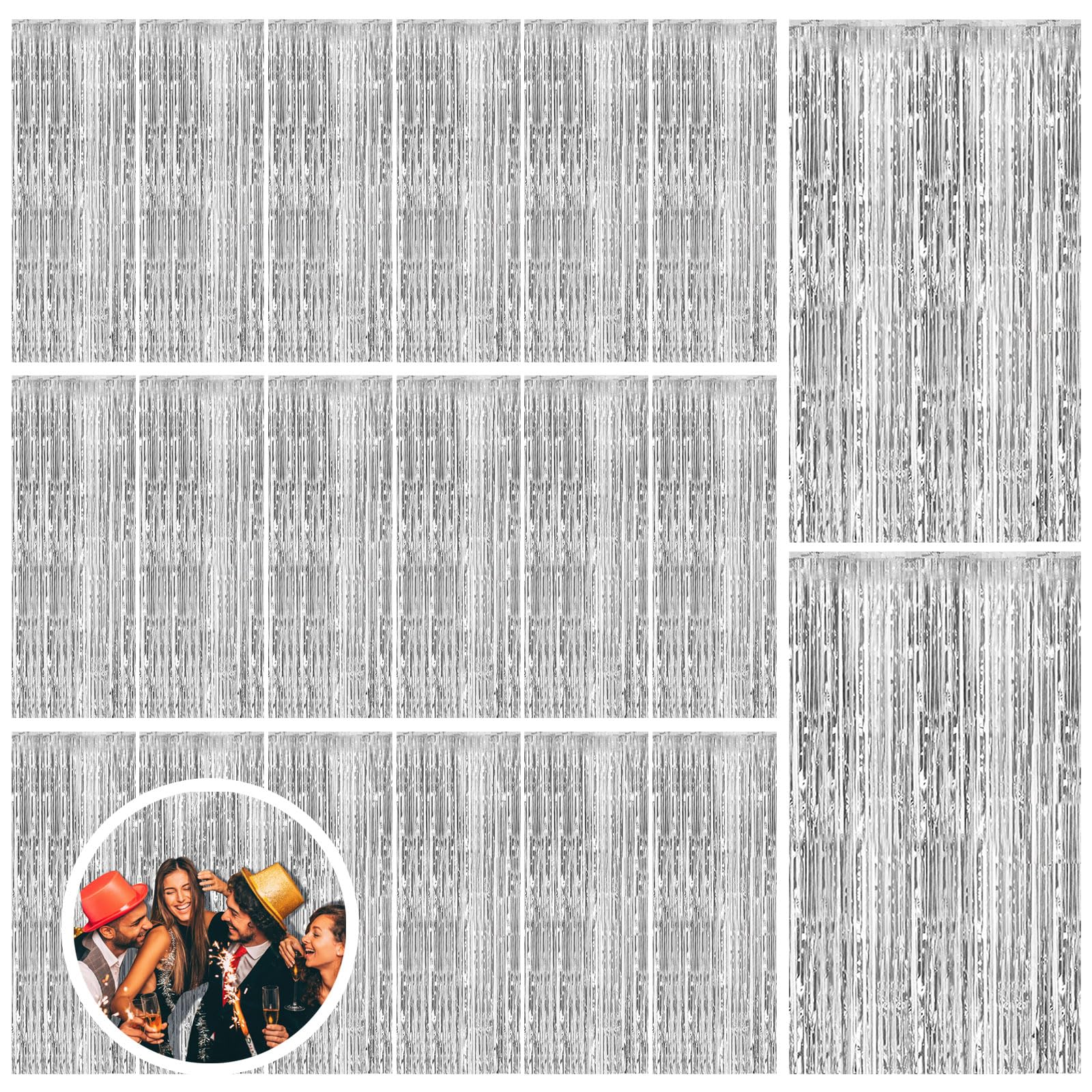 20 Pack Silver Backdrop Curtain Party Decorations Foil Fringe Backdrop Silver Tinsel Streamers Birthday Bachelorette New Year Ch